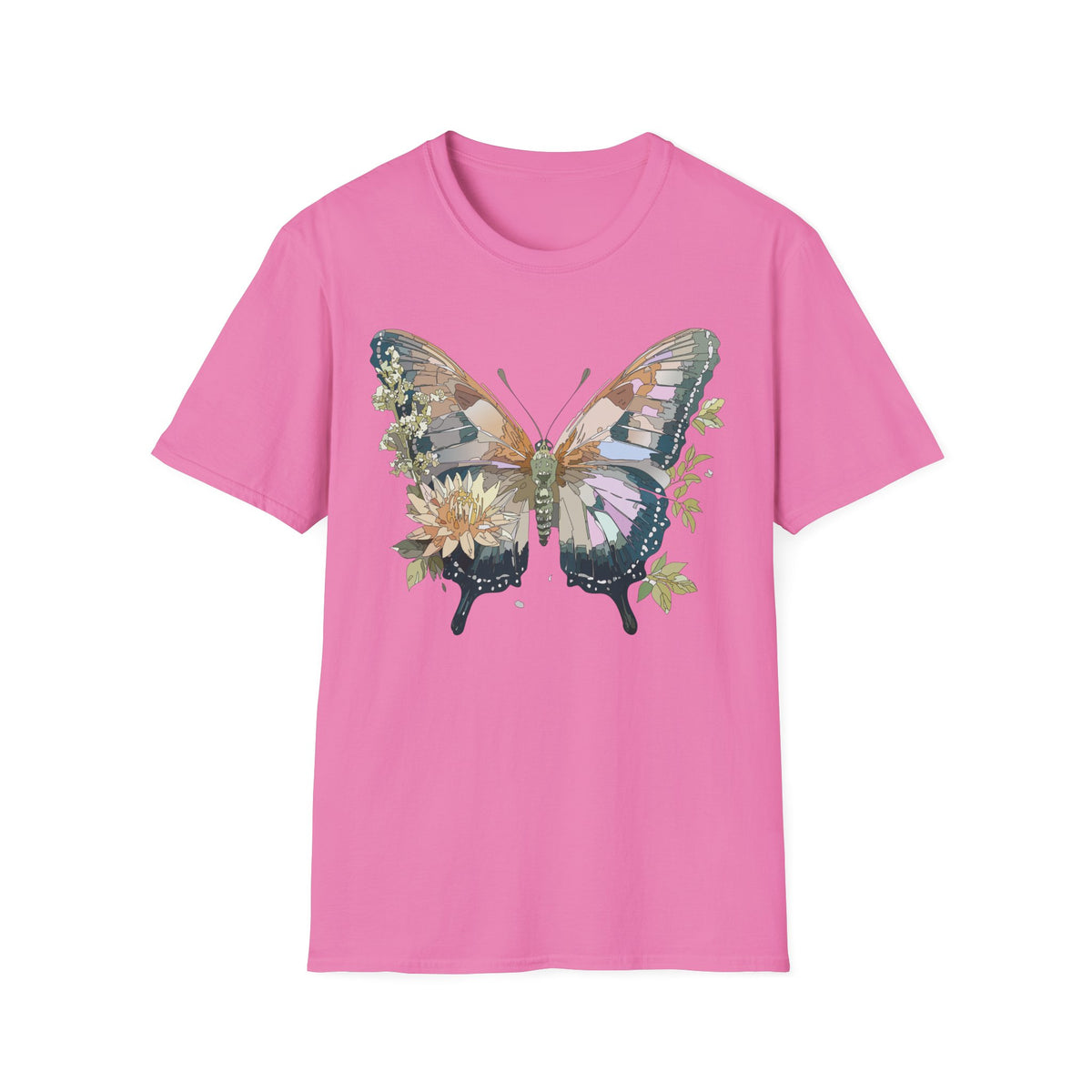Butterfly Floral T-Shirt — Watercolor Garden Wings Graphic Design Unisex 100 Cotton Gildan T-Shirt