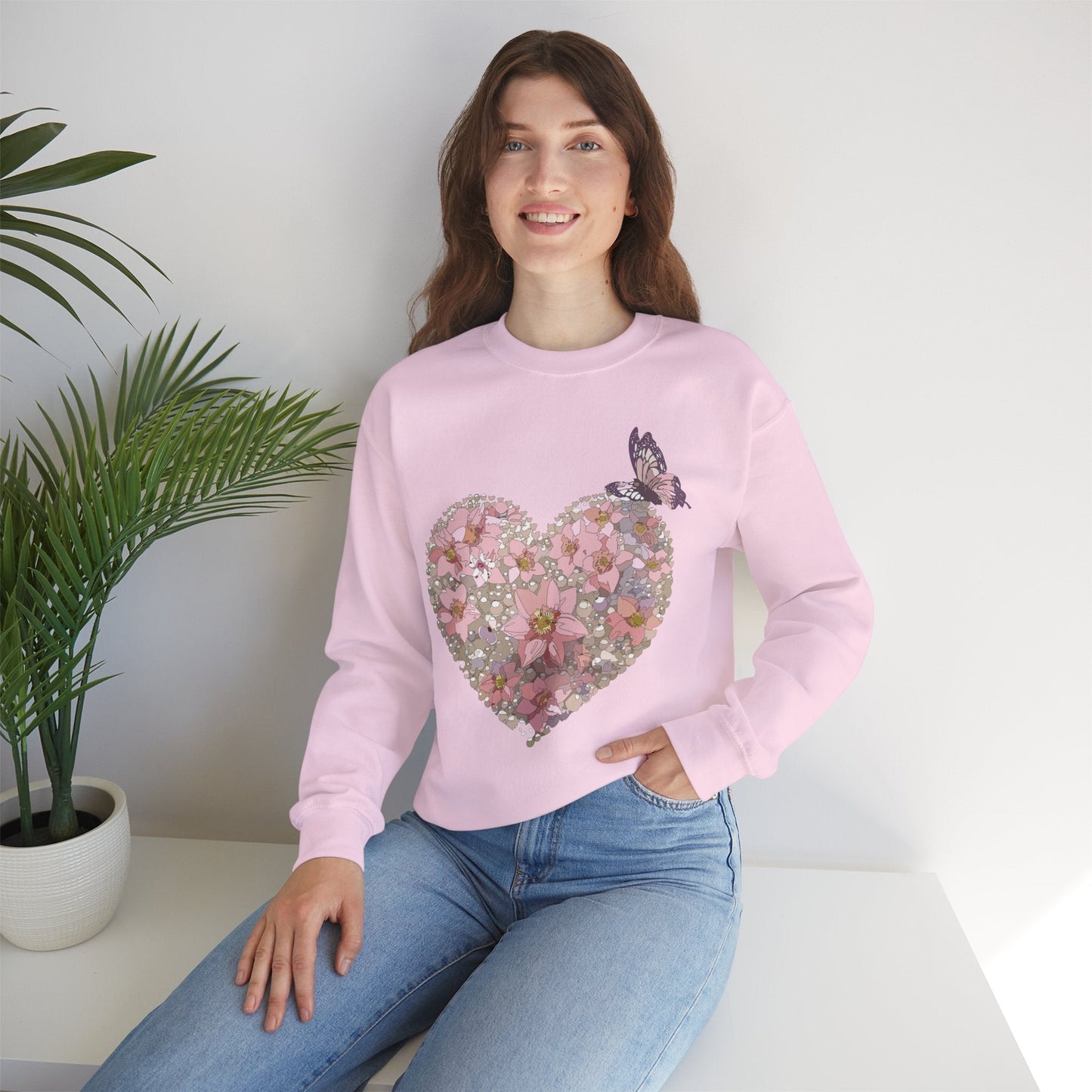 Unisex Floral Heart Sweatshirt Floral Love Valentines Day Gildan 18000 Heavy Blend Crewneck