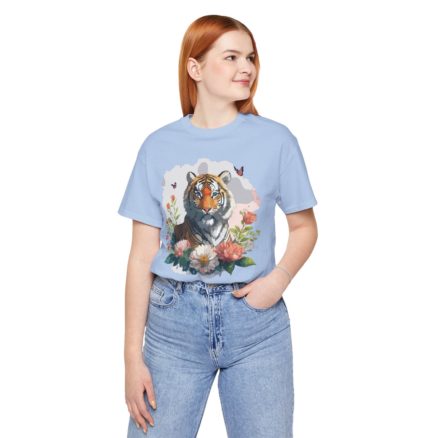 Floral Tiger Graphic Tee, Animal Shirt, Tiger Shirt, Flower Top, T-Shirt with Animal, Art Design