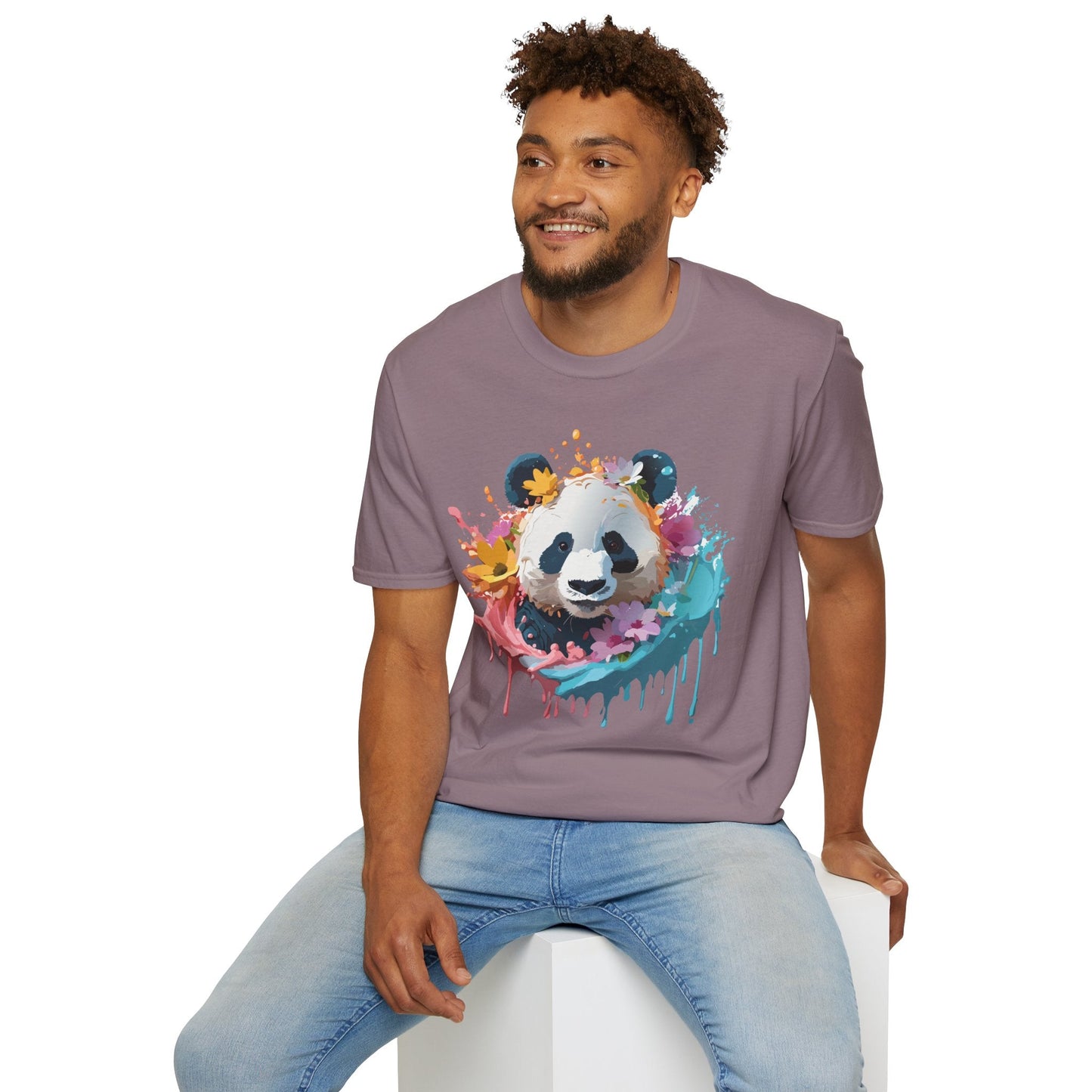 Unisex Panda Shirt Softstyle Tee 100 Percent Ring Spun Cotton Casual Animal Print