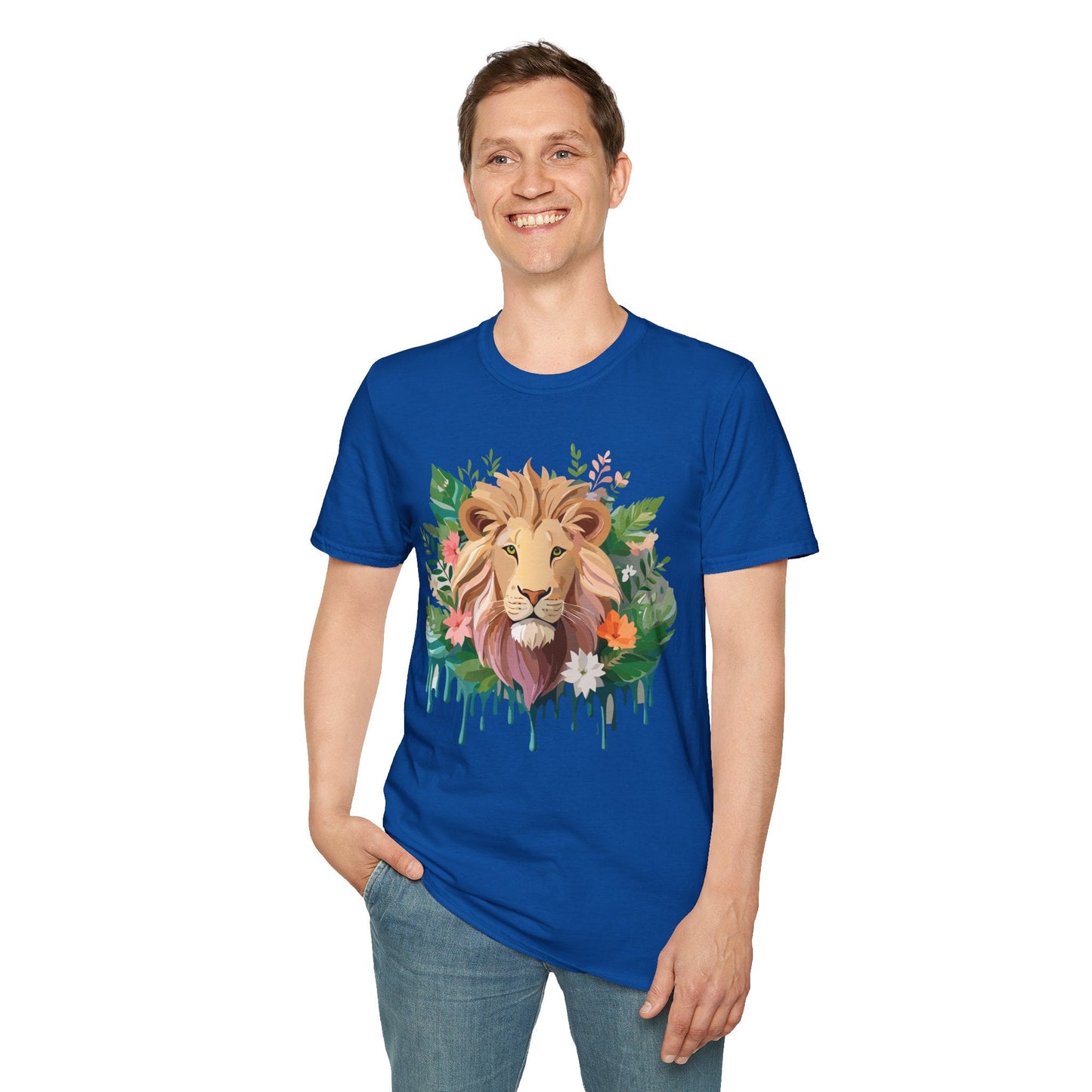 Lion Shirt Unisex Floral Lion Tee Animal Print Short Sleeve Tee