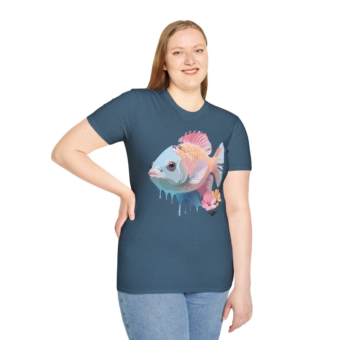 Fish Art Design Shirt Unisex Graphic Tee 100 Percent Ring Spun Cotton Softstyle Gildan 64000