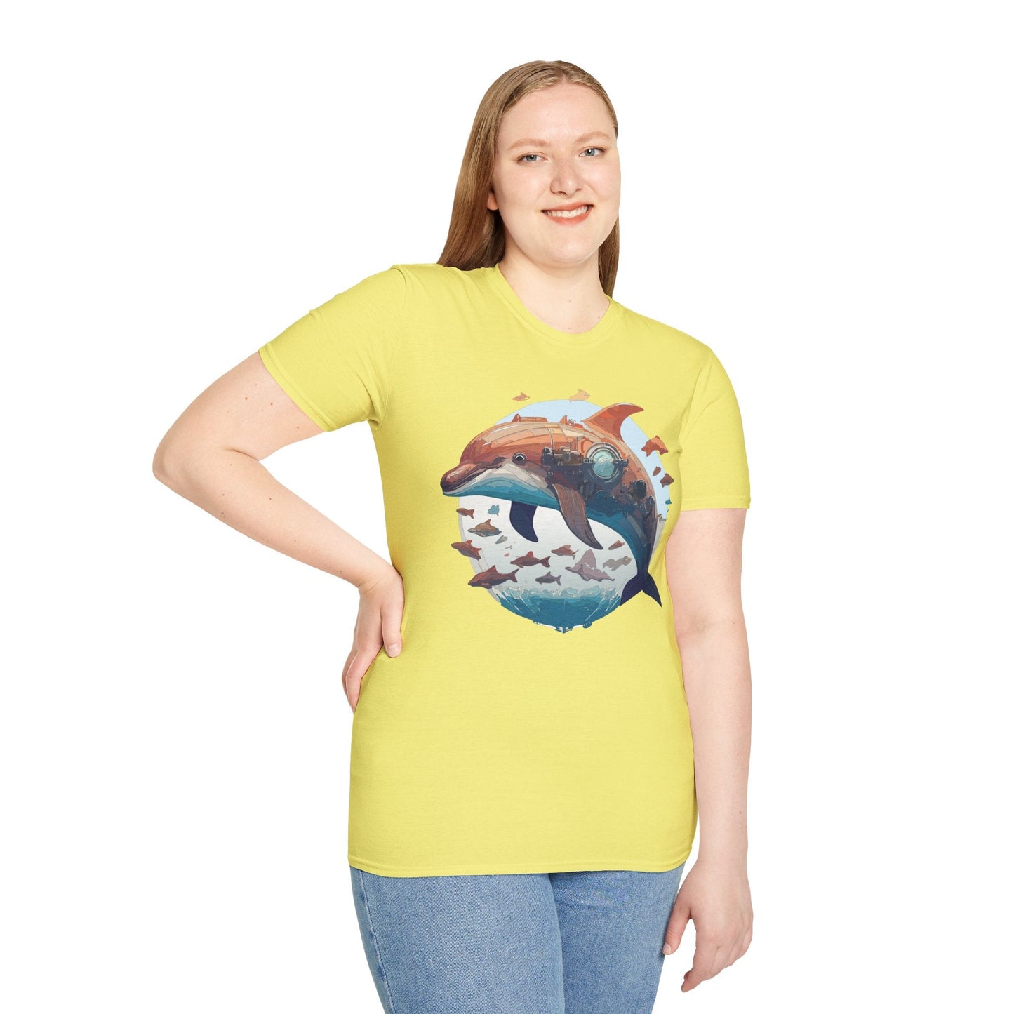 Unisex Dolphin Shirt Softstyle Tee Gildan 64000 Ring Spun Cotton Animal Graphic Design