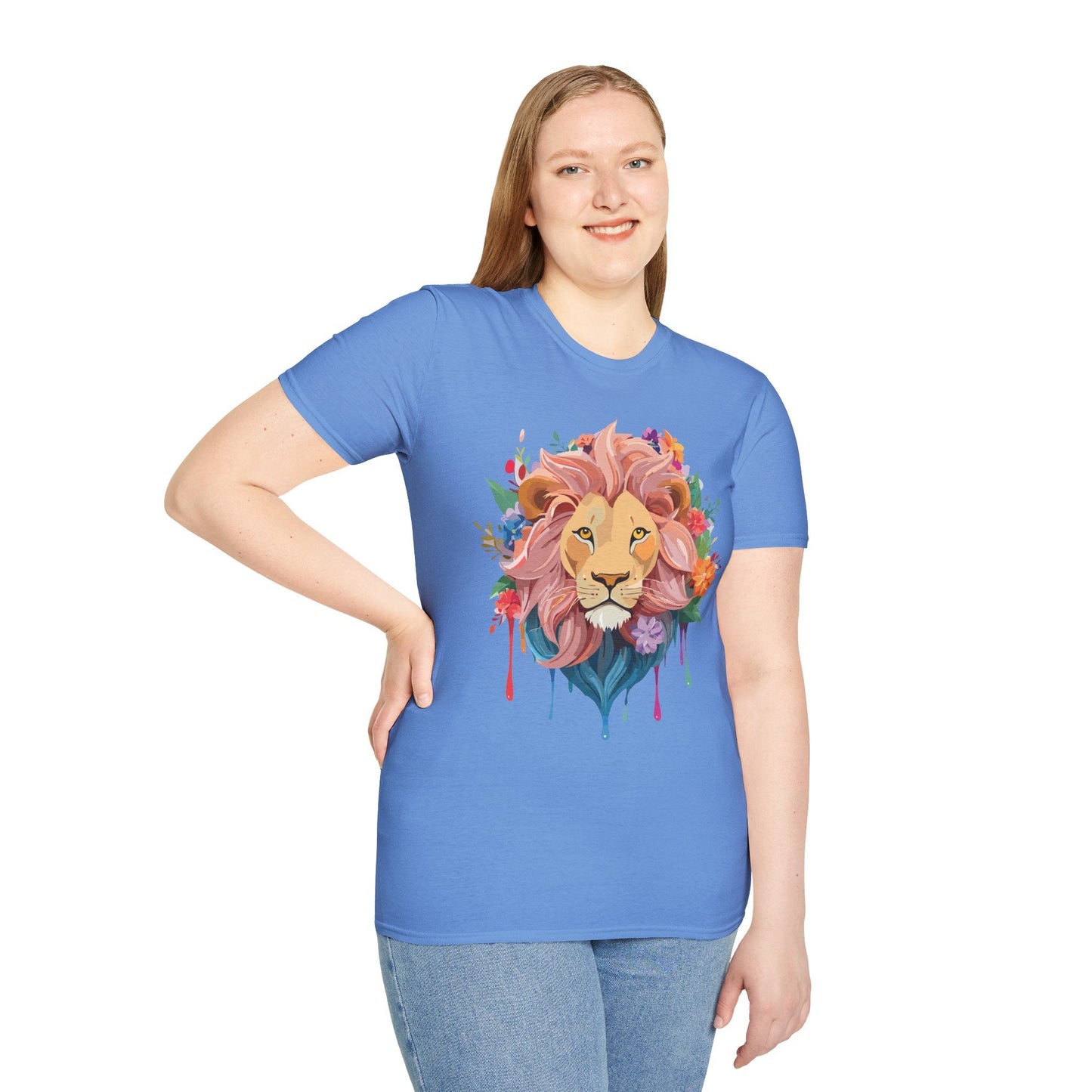 Lion Shirt Unisex Floral Lion Tee Animal Print Softstyle Tee