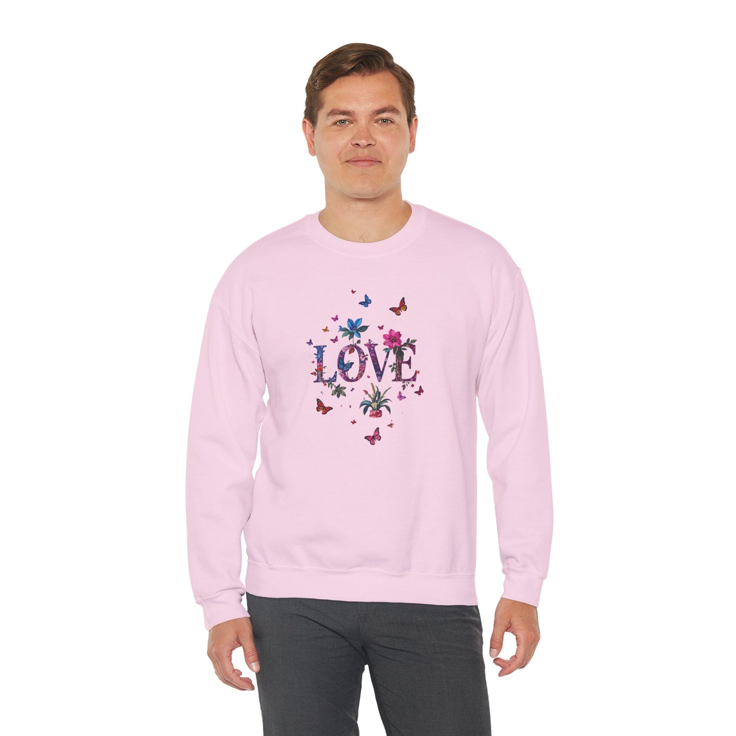 Unisex Floral Love Sweatshirt, Love Floral Sweatshirt, Floral Butterfly Sweatshirt, 50/50 Cotton-Poly Valentine's Day Sweatshirt 03