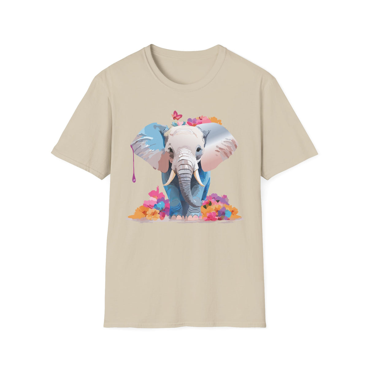 Floral Baby Elephant Tee | Elephant Face Graphic T-Shirt, Watercolor Flowers