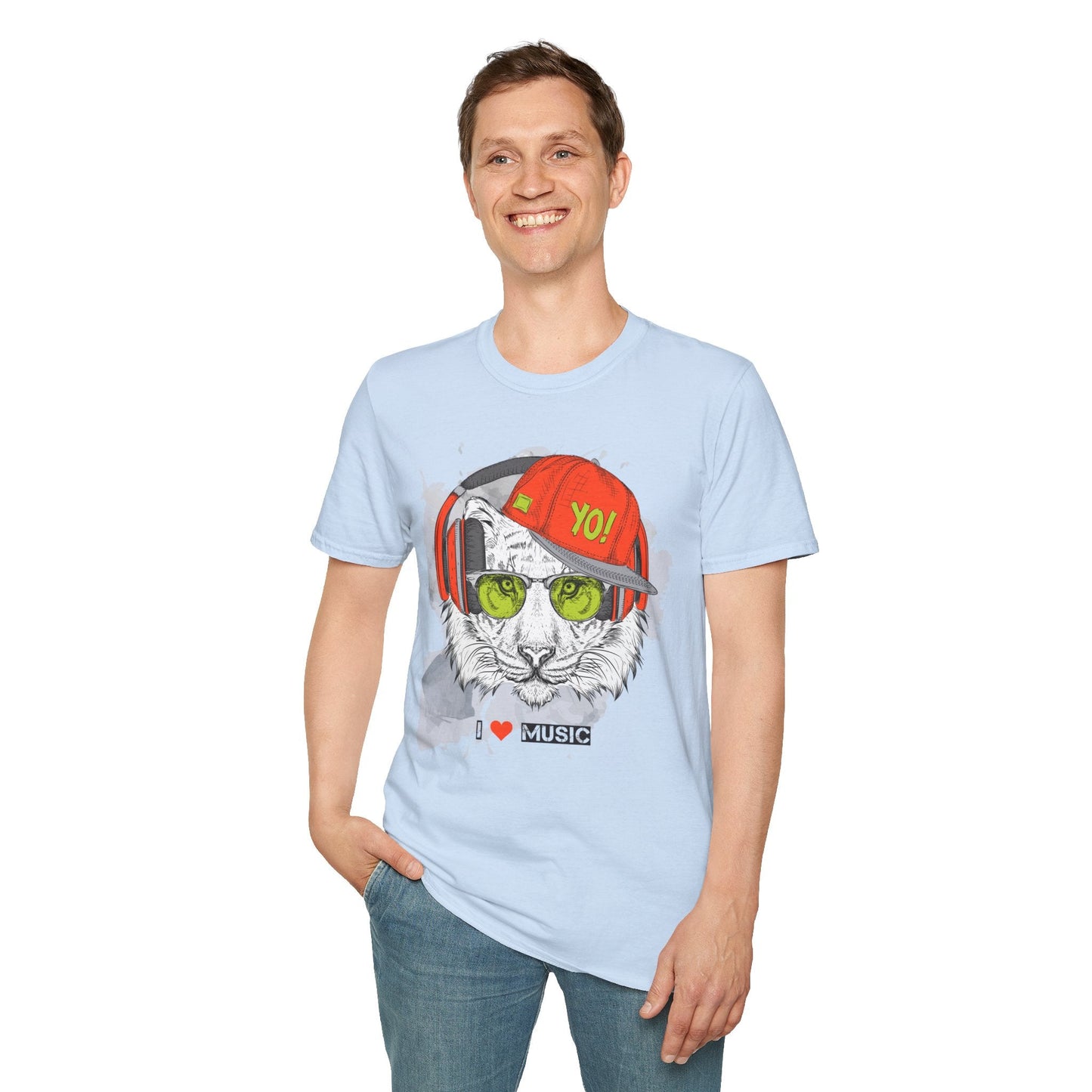 I Love Music Animals Shirt With Headphones Unisex Tee Gildan Softstyle 64000 Premium Comfort