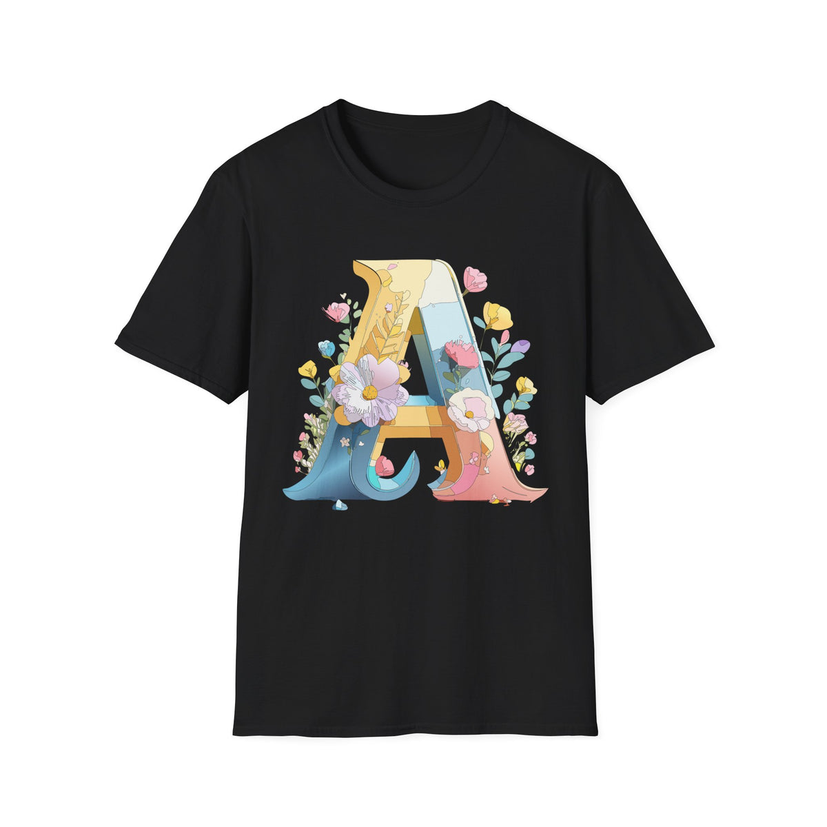 Floral Letter A T-Shirt | Monogram Initial Tee with Flowers