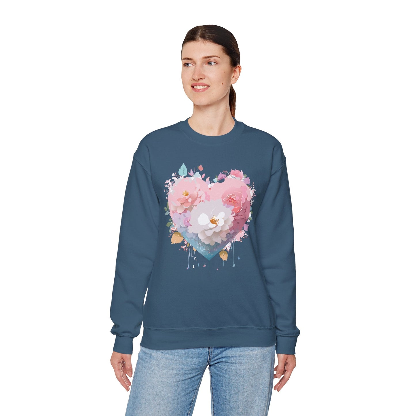 Unisex Floral Heart Sweatshirt For Valentines Day With Love Floral Print Crewneck