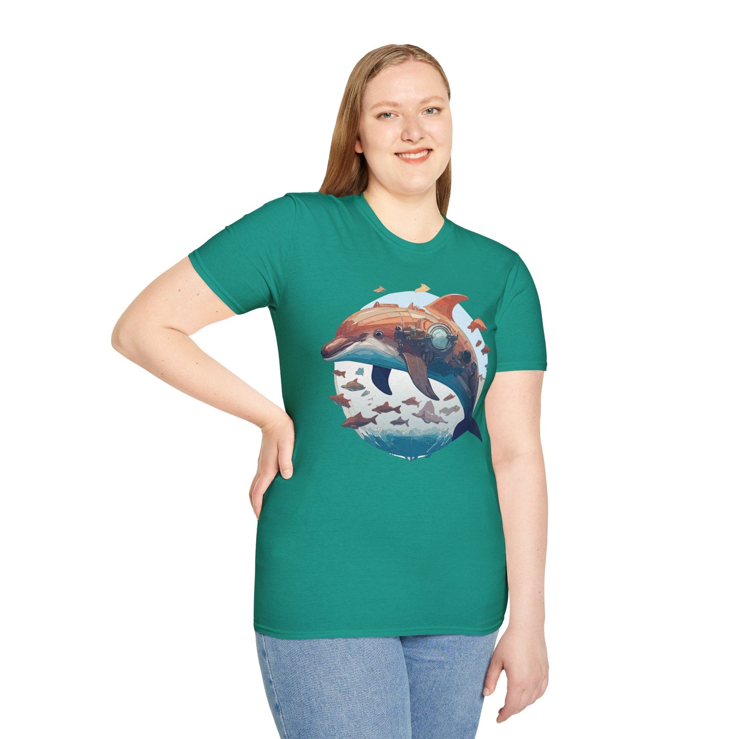 Unisex Dolphin Shirt Softstyle Tee Gildan 64000 Ring Spun Cotton Animal Graphic Design