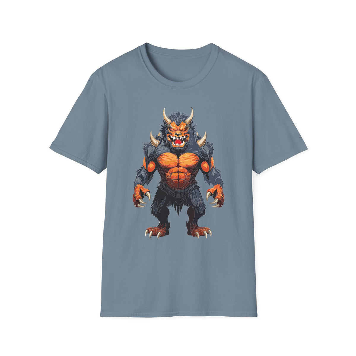 Werewolf Monster T-Shirt — Fierce Fiery Beast Cartoon Graphic Tee Unisex 100 Cotton Gildan T-Shirt