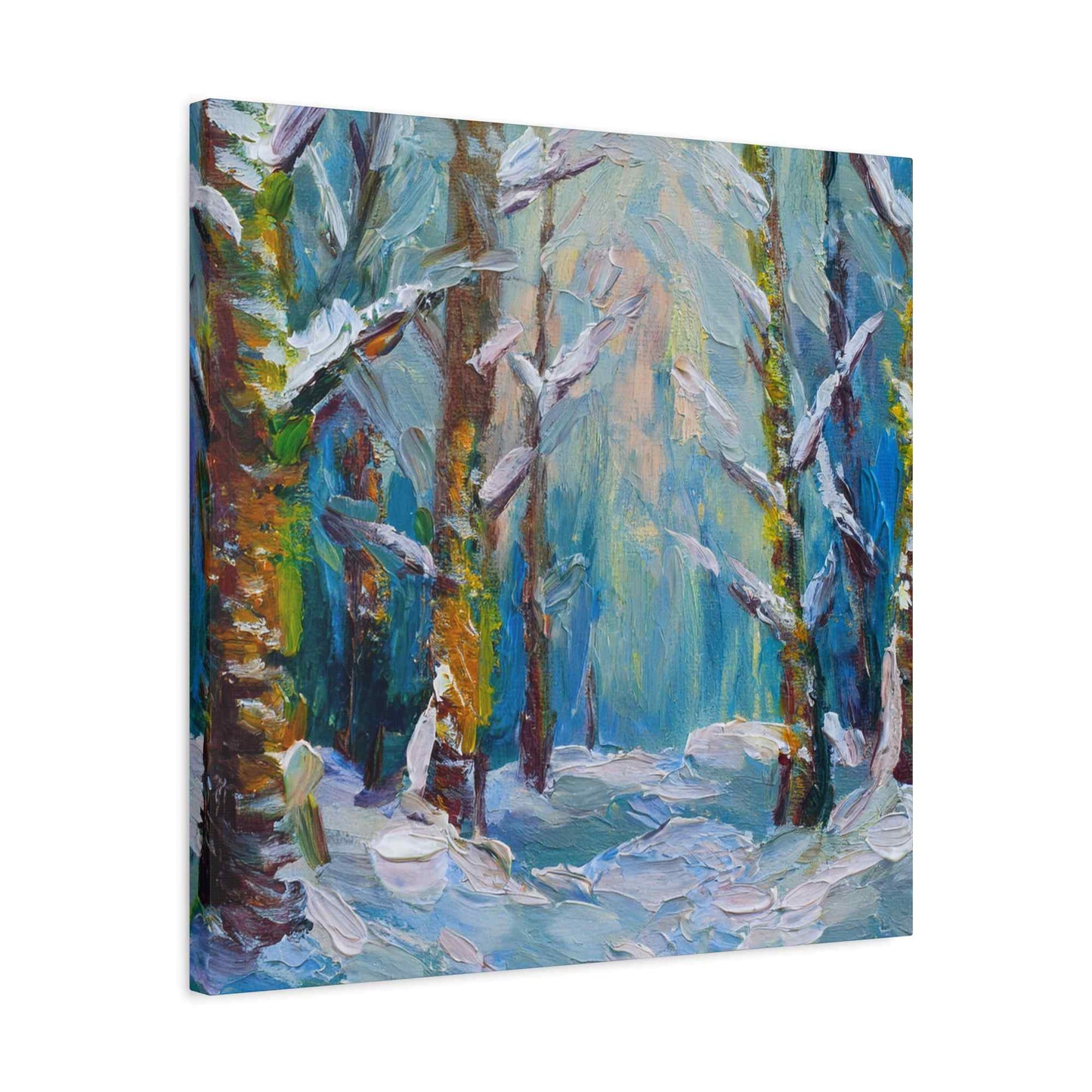 Snow Forest Print Canvas, Oil Paint Print 20x20, 24x24, 30x30, 32x32, 36x36 Art Design Print Pine-Wood Inner Frame MC-76