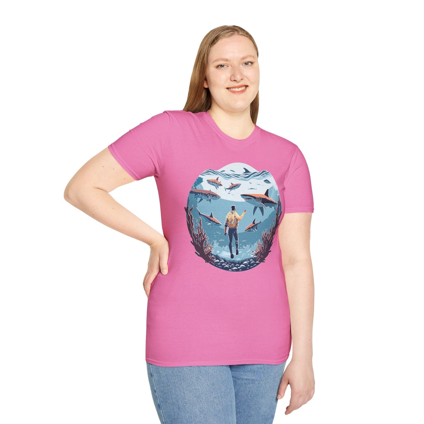 Ocean Theme Unisex Softstyle T Shirt 64000 Cotton Tee With Ocean Art Design Breathable