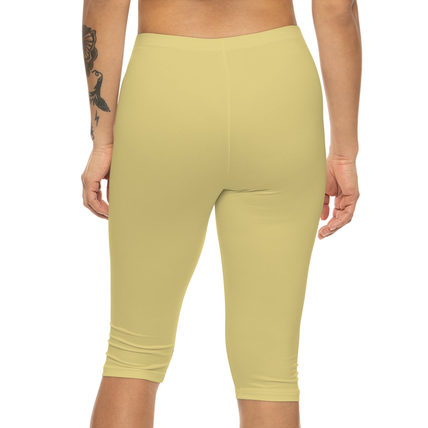 Summer Yellow Color Women's Brushed Suede Poly Span Casual Capri Leggings XS-2XL