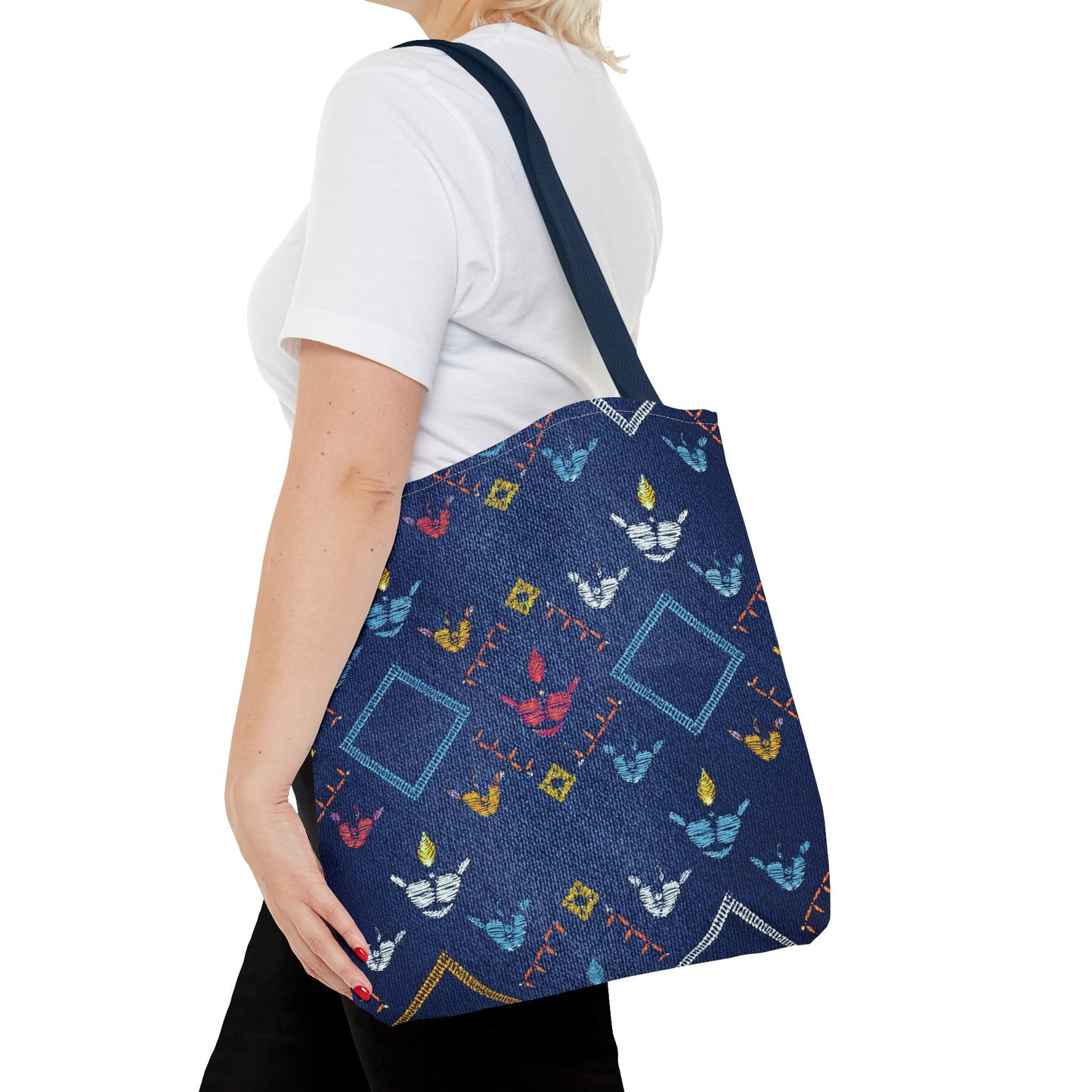 Diwali Graphic Denim Fabric Imitation Print Unisex Canvas Bag Poly Spun 3 Sizes Tote Bag 205-13