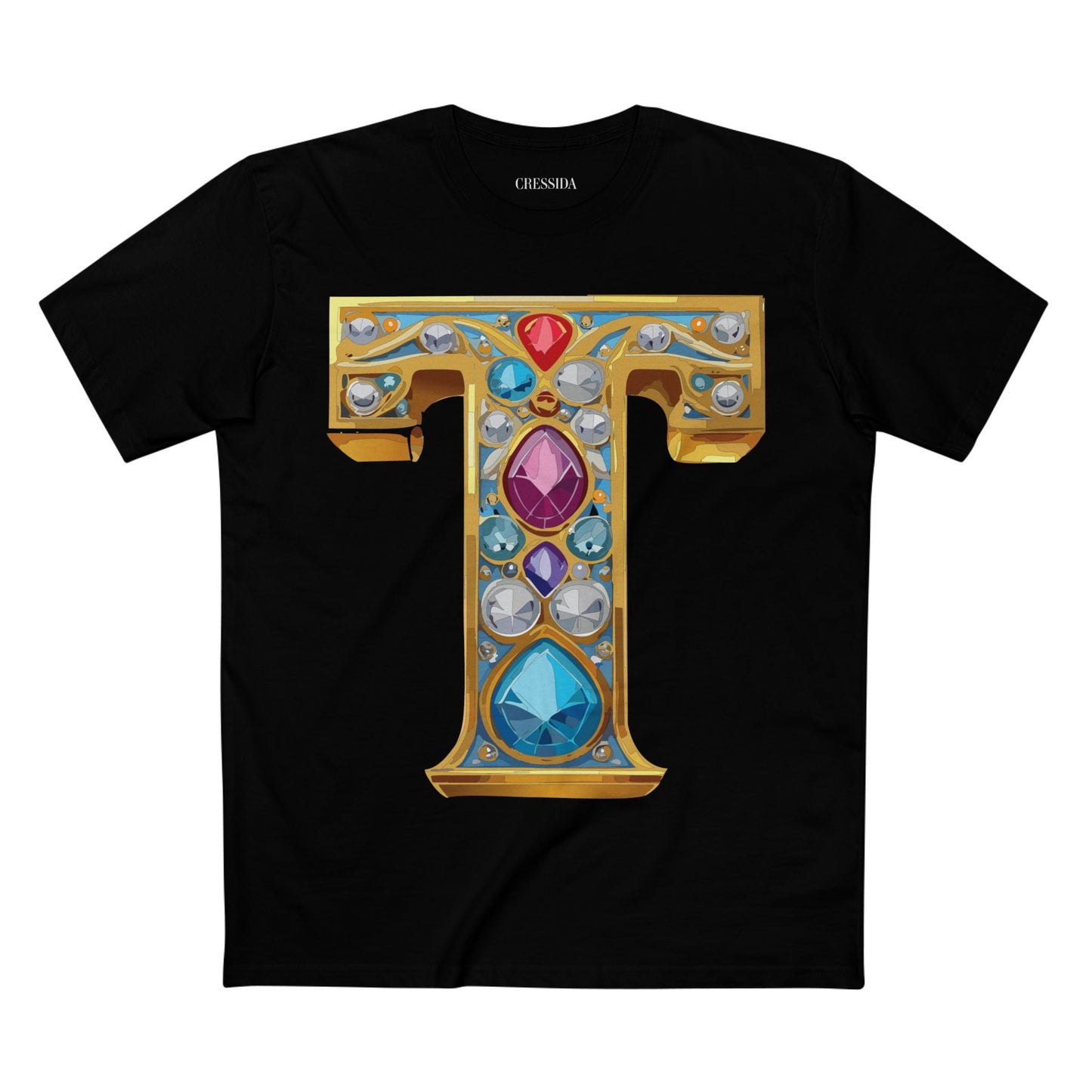Letter T Graphic Design Tee Unisex 100 Cotton With Antique Gold Letters Artwork T-Shirt