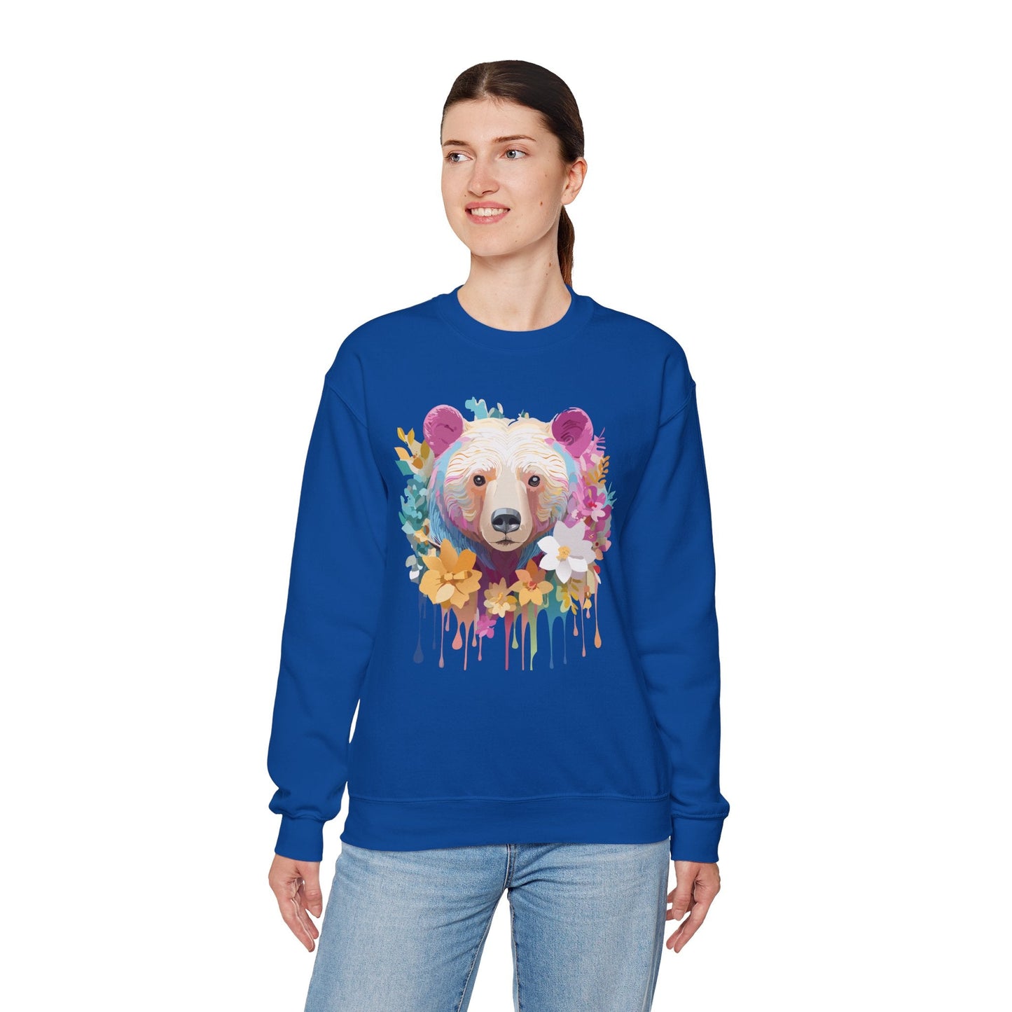Unisex Floral Bear Sweatshirt With Art Design Gildan 18000 Crewneck
