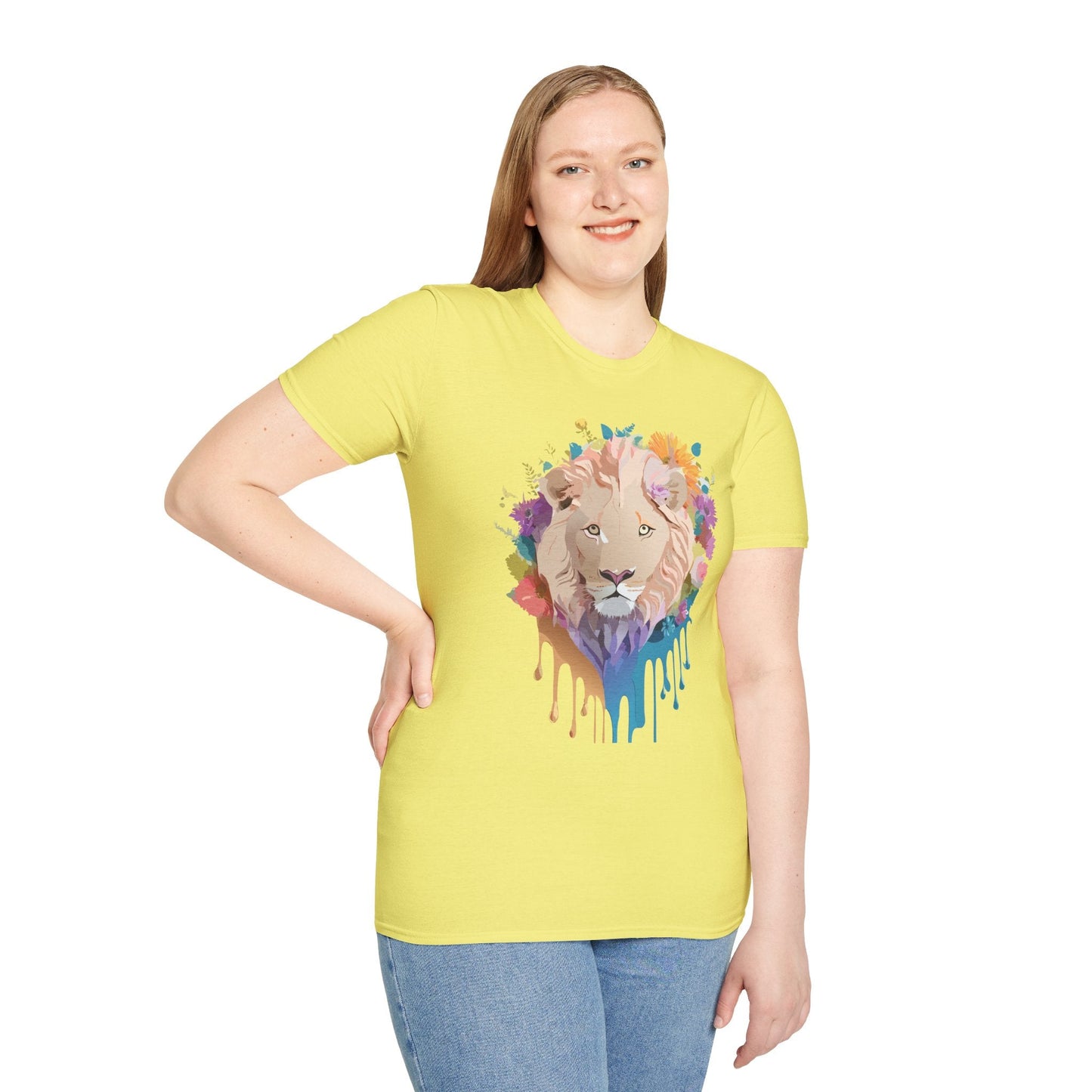 Unisex Lion Shirt Floral Lion Tee Softstyle Gildan 64000 100 Percent Cotton