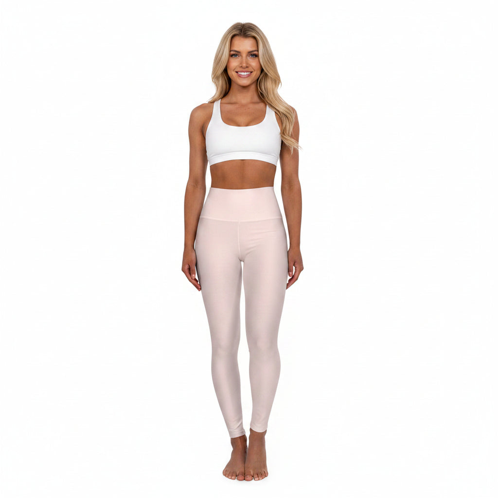 Soft Blush Cream Color High-Waist Yoga Leggings Women's Seamless Poly-Span Stretchy Pants XS-2XL