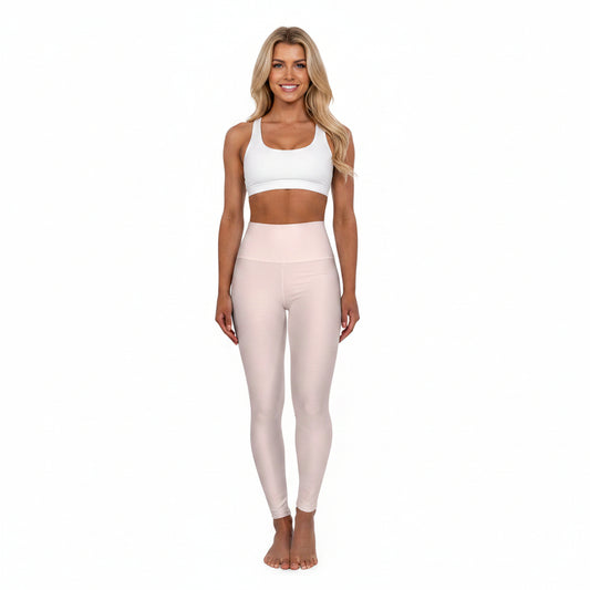 Soft Blush Cream Color High-Waist Yoga Leggings Women's Seamless Poly-Span Stretchy Pants XS-2XL