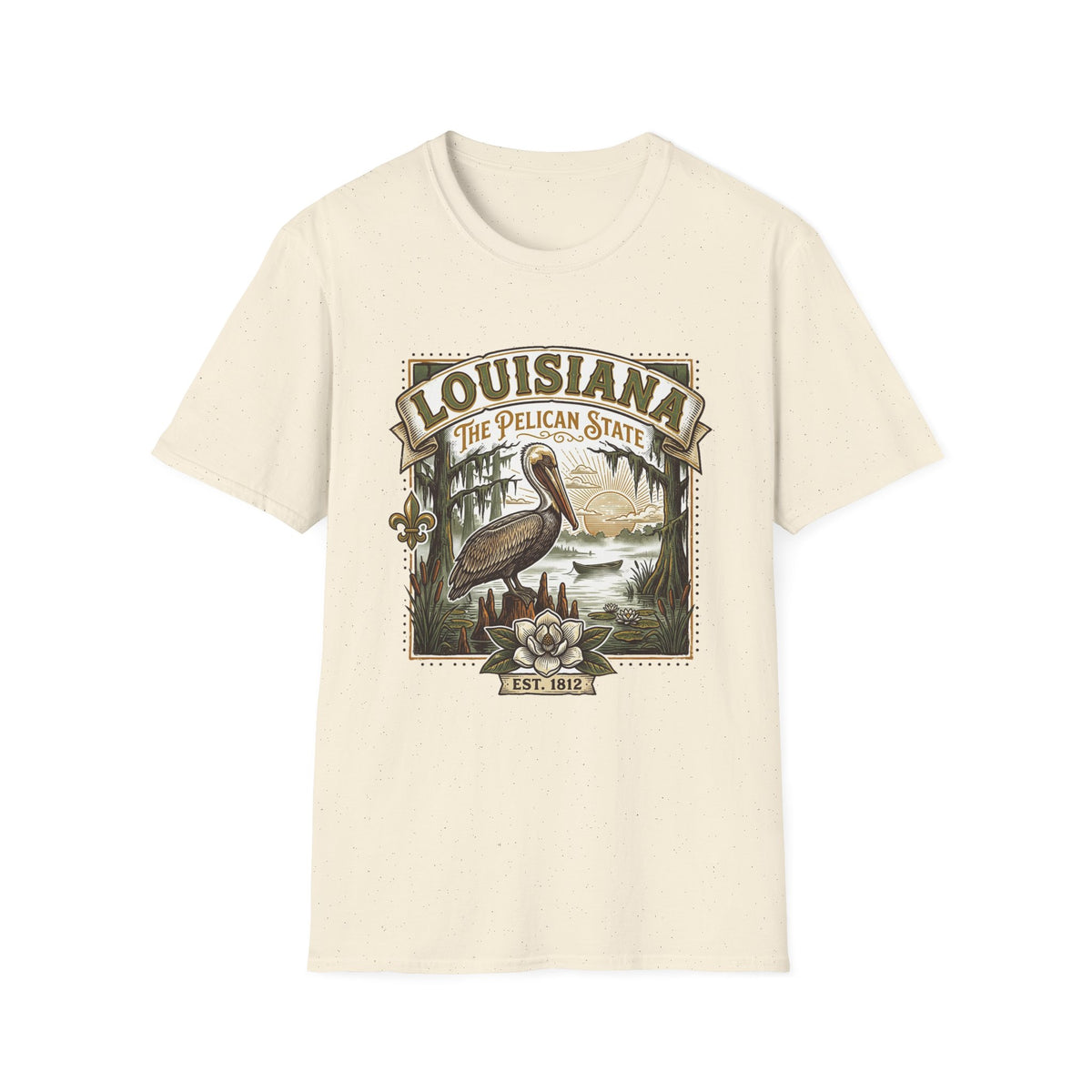 Louisiana Pelican State T-Shirt – Vintage Travel Tourist Graphic Design Unisex 100 Cotton Gildan T-Shirt