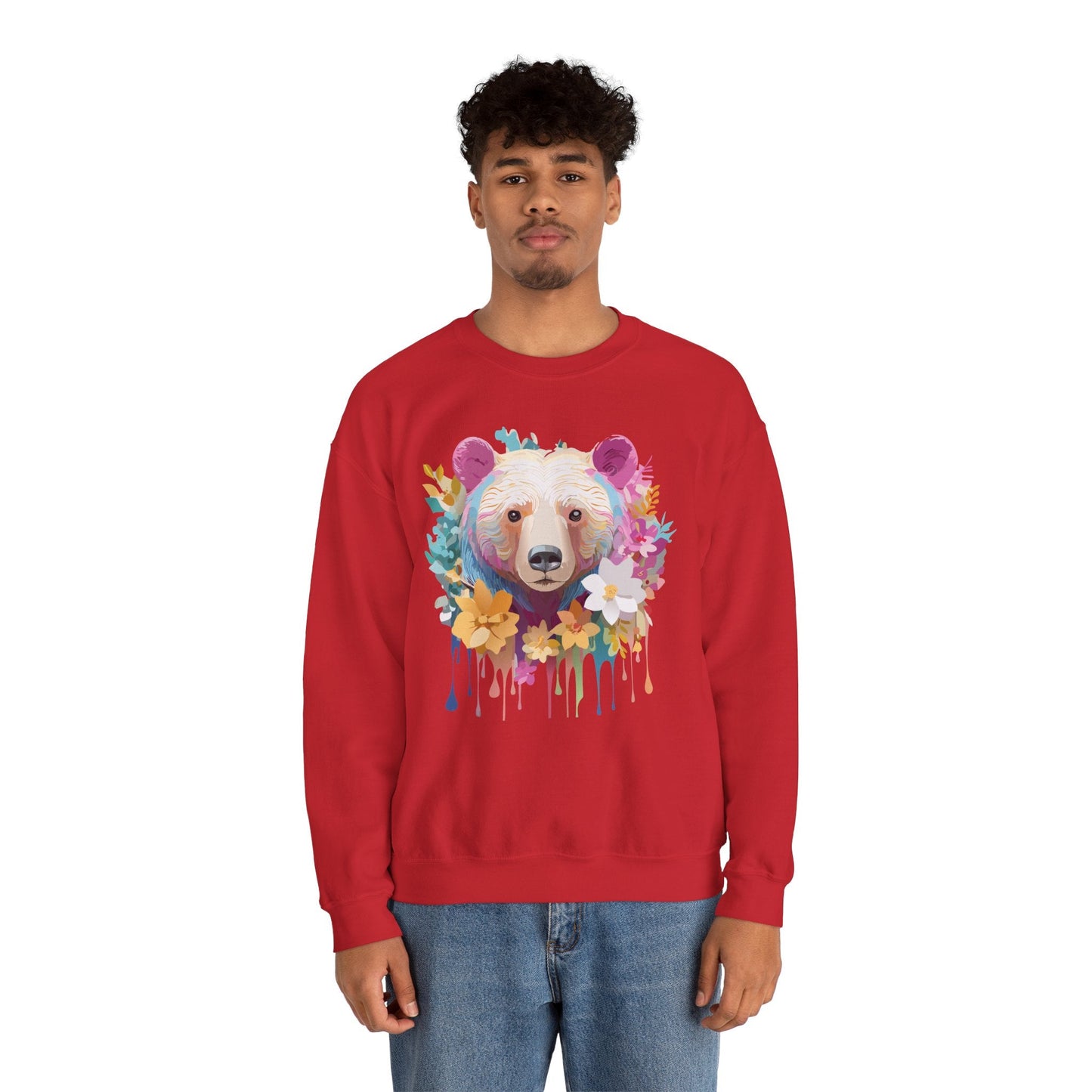 Unisex Floral Bear Sweatshirt With Art Design Gildan 18000 Crewneck