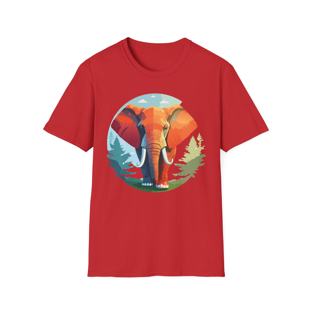 Colorful Elephant Illustration T-Shirt | Vibrant Wildlife Circle Art