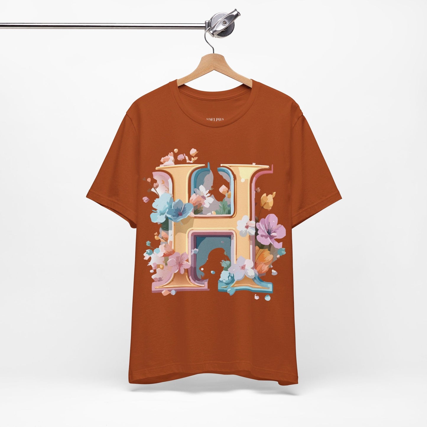 Letter H Graphic Tee Unisex Short Sleeve Shirt By Adelpha Featuring Vintage Inspired Artwork