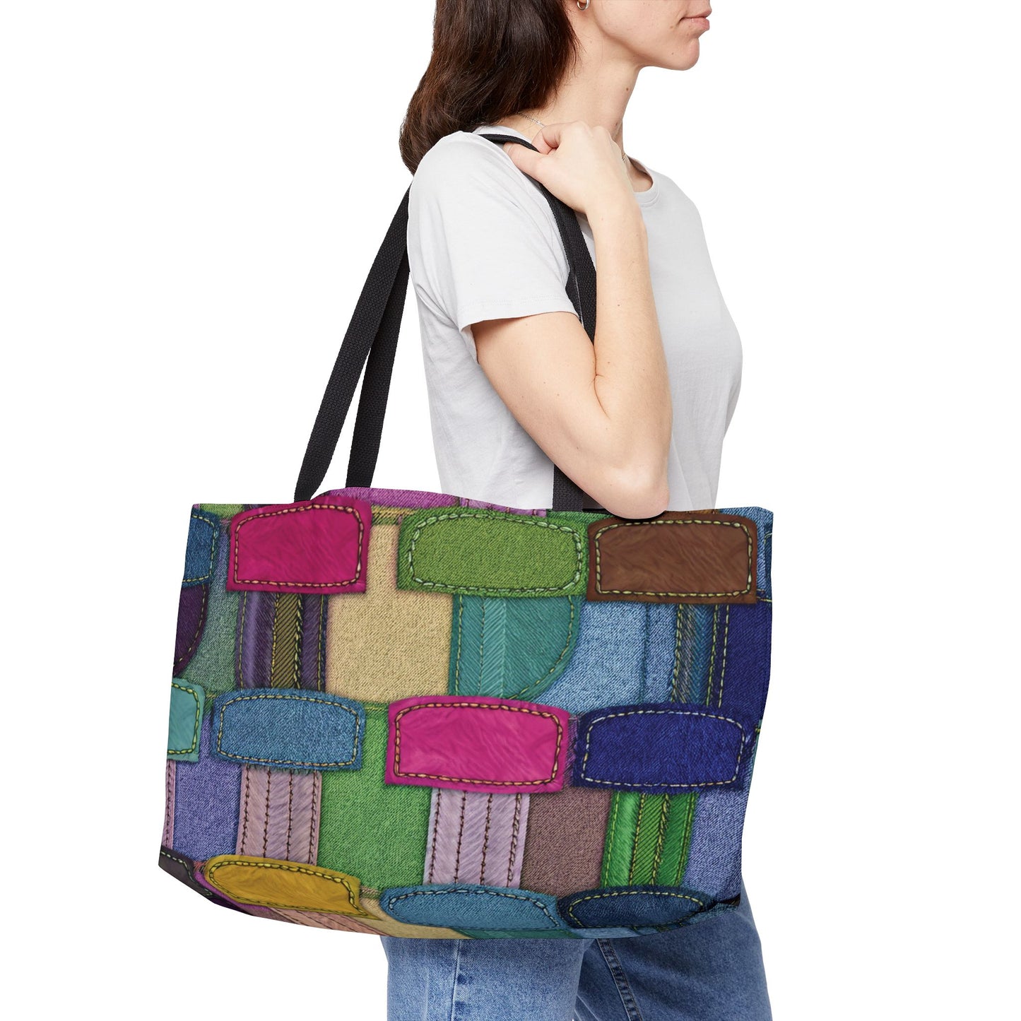 Denim Print Yoga Bag High-Quality 100% Spun Polyester 24x13 Canvas Gym Bag 37