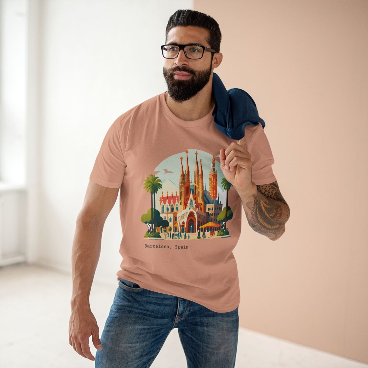 Barcelona Travel Tourist Shirt Unisex Premium Cotton Tee With Original Art Design By Retro2Nova