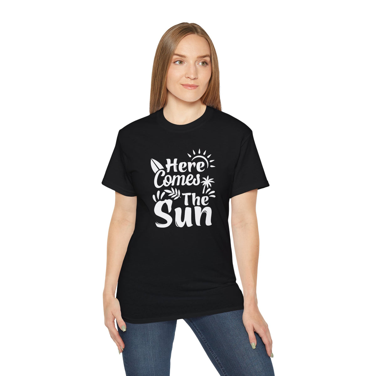 Here Comes The Sun T-Shirt | Surf Palm Tree Sunshine Graphic