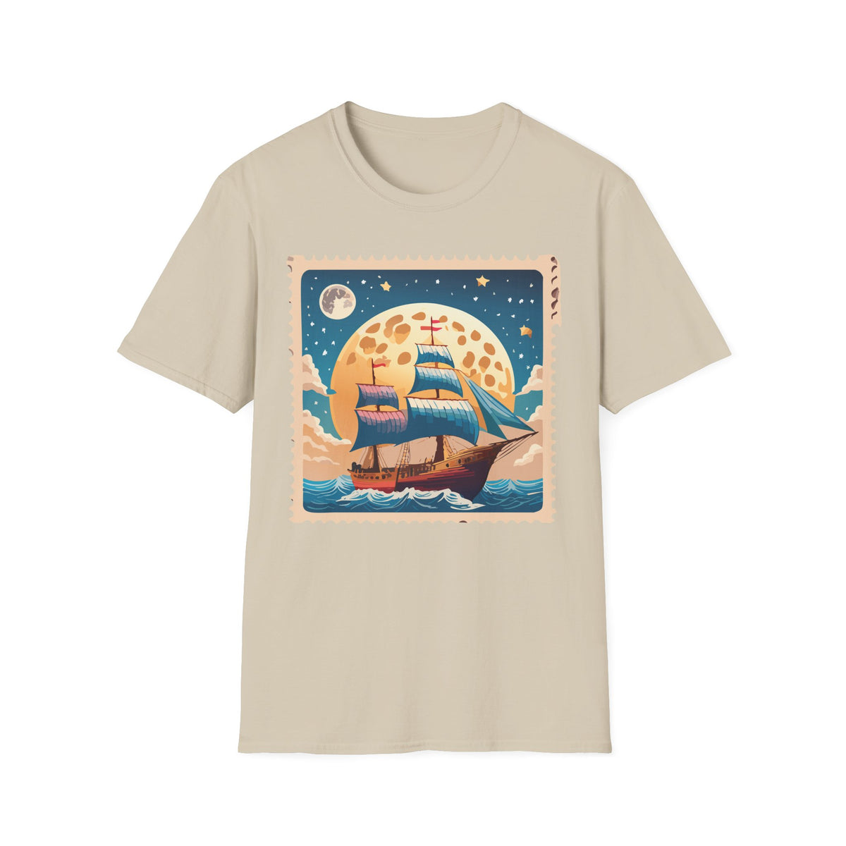 Vintage Sailboat at Moonrise T-Shirt | Nautical Sunset Illustration