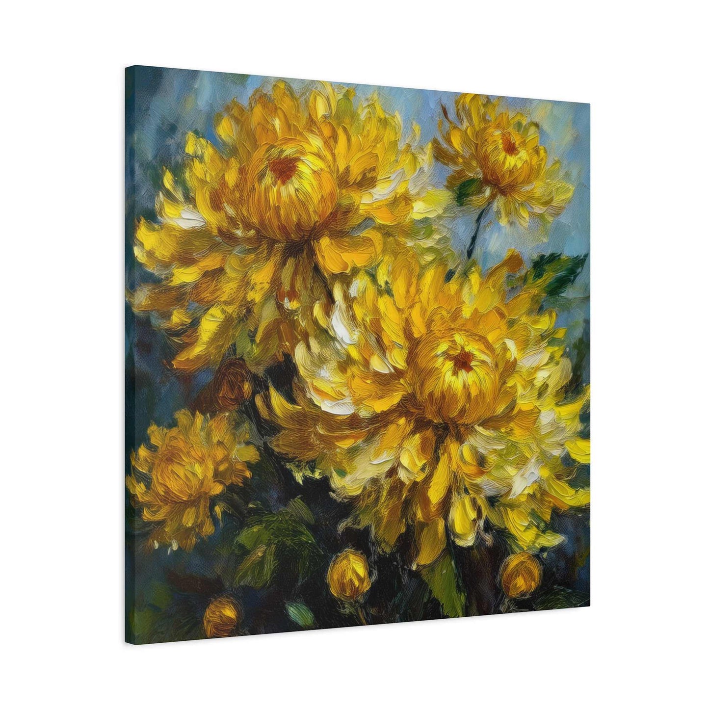 Chrysanthemums Print Canvas, Floral Oil Paint Print 20x20, 24x24, 30x30, 32x32, 36x36 Art Design Pine-Wood Inner Frame MC-163