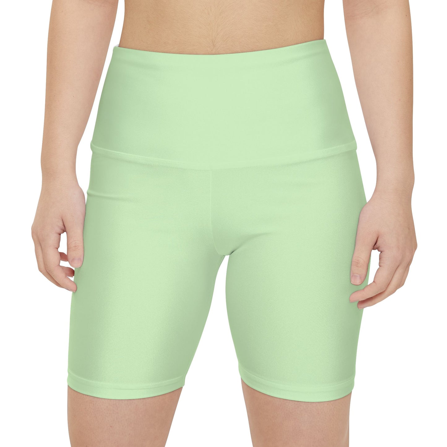 Tea Green Women's Workout Shorts — Pastel Mint High-Waist Biker Shorts