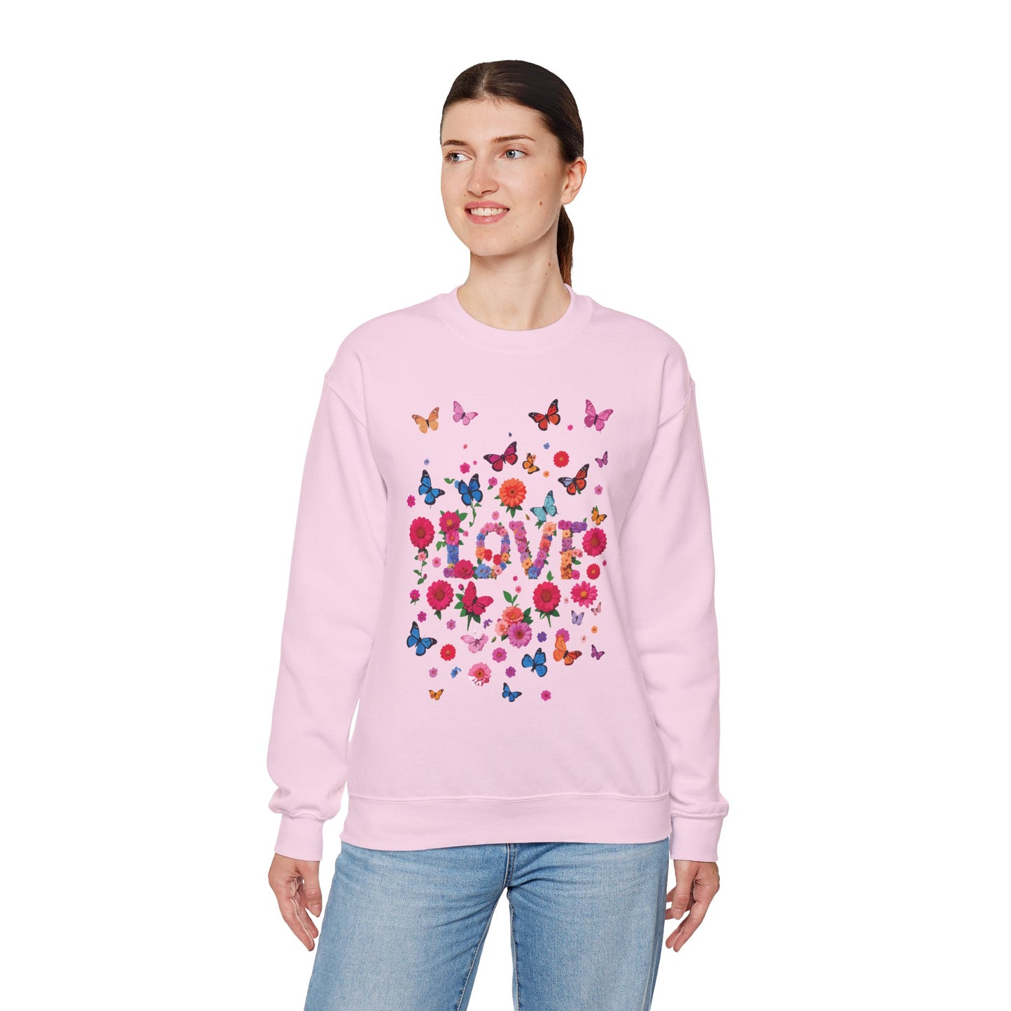 Unisex Floral Love Sweatshirt, Love Floral Sweatshirt, Floral Butterfly Sweatshirt, 50/50 Cotton-Poly Valentine's Day Sweatshirt 07