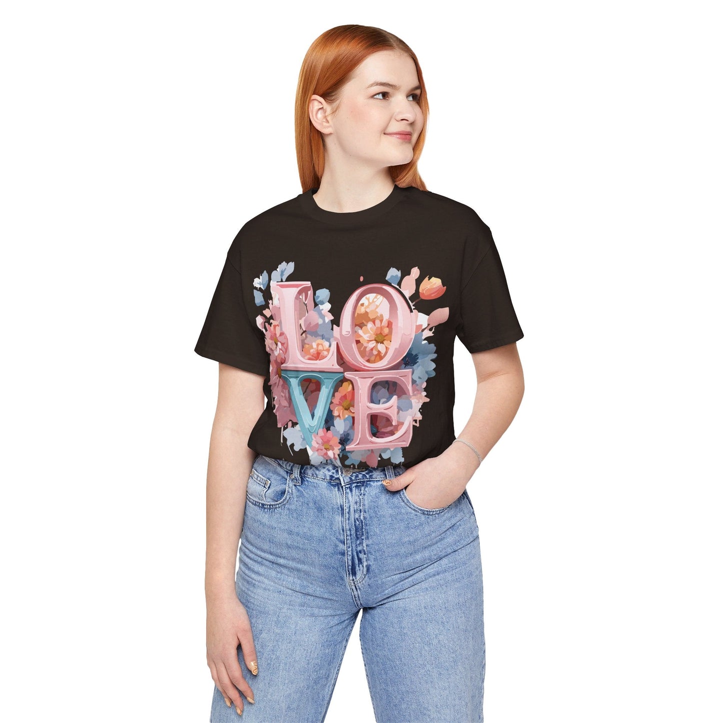 Valentine Day Graphic Unisex 100 Cotton Vintage Artwork with Love and Flower Design Tee 56