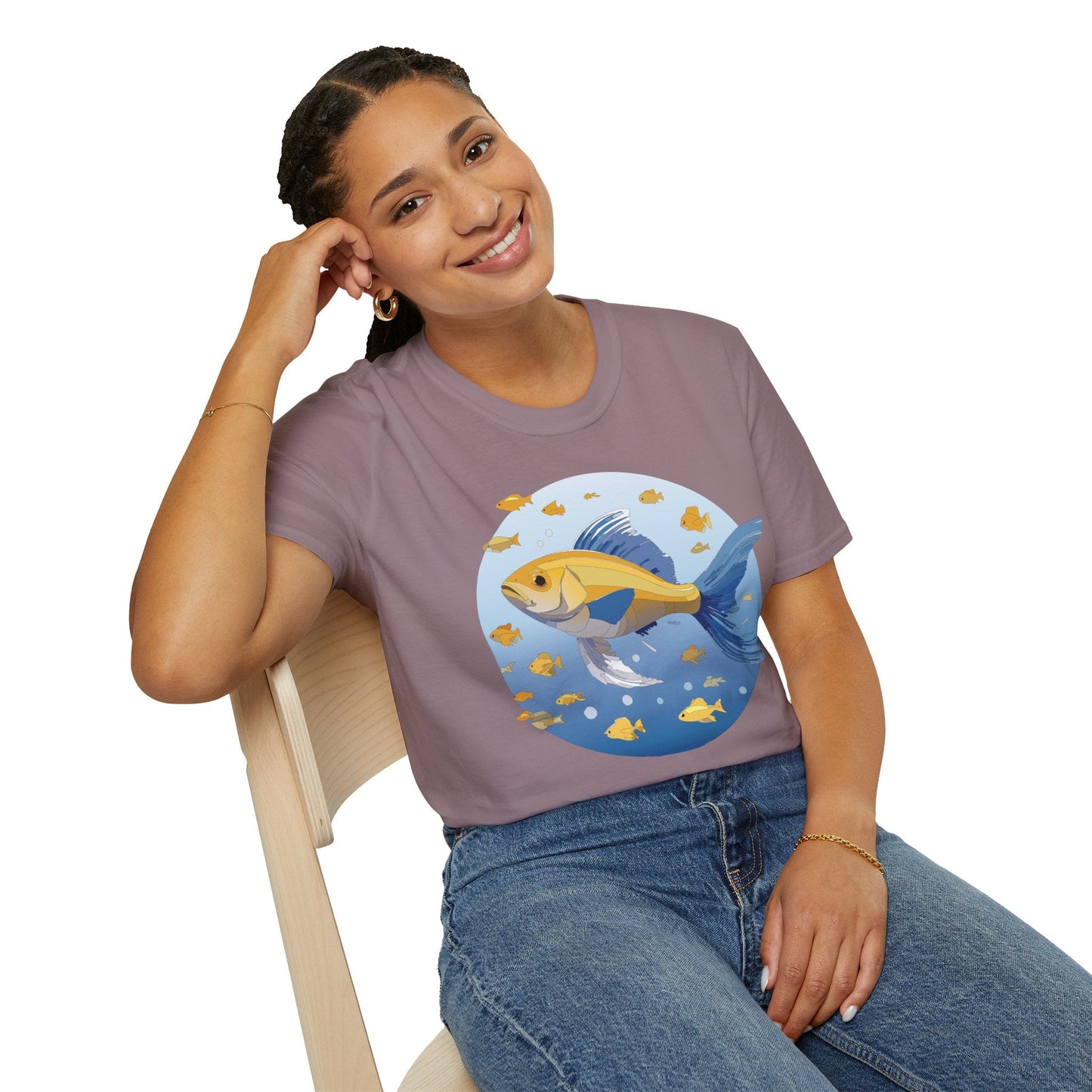 Fish Art Graphic Tee Shirt For Men And Women Unisex Cotton Softstyle Tee With Fish Artwork Design