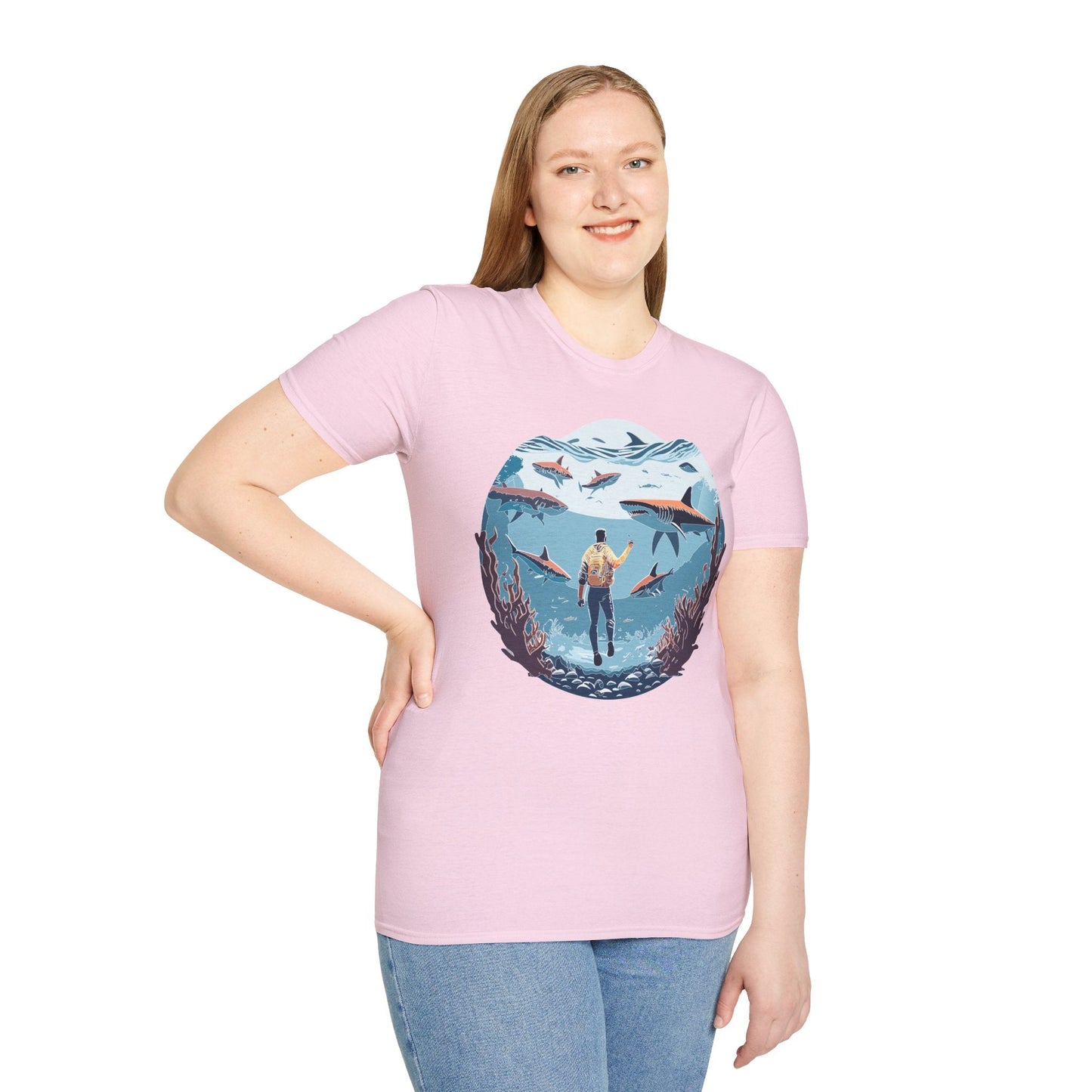 Ocean Theme Unisex Softstyle T Shirt 64000 Cotton Tee With Ocean Art Design Breathable
