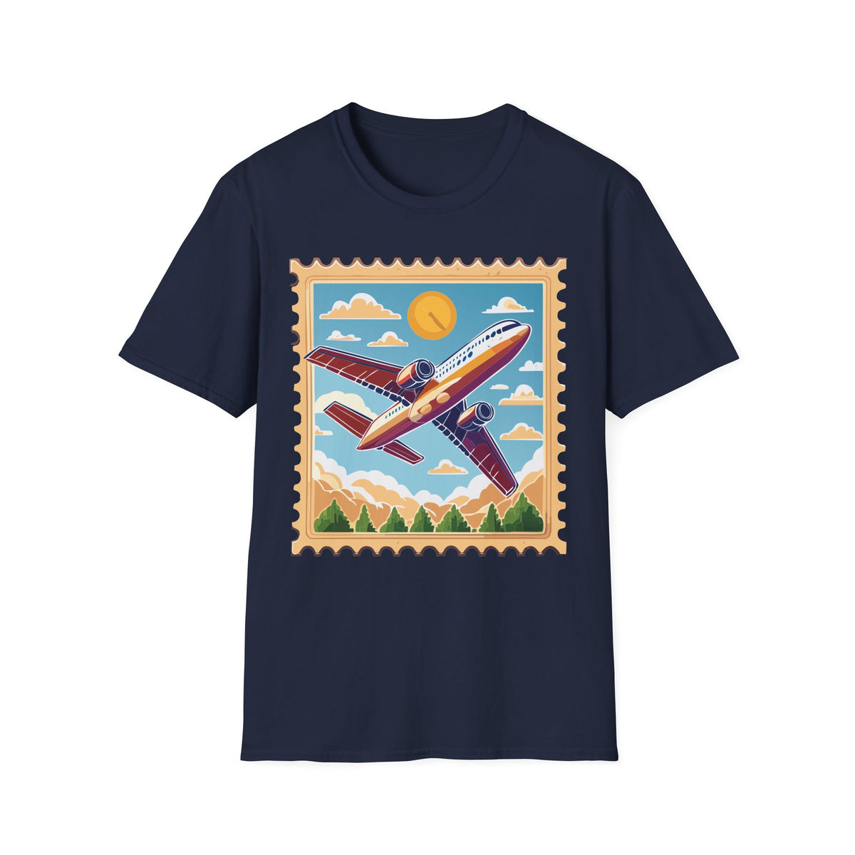 Retro Airplane Stamp design T-Shirt | Vintage Travel Plane Graphic Tee Unisex 100 Cotton Gildan T-Shirt