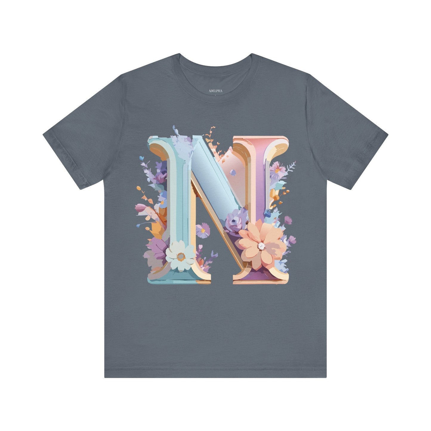 Letter N Shirt Graphic Tee Unisex Vintage Inspired Art Adelpha Design Short Sleeve