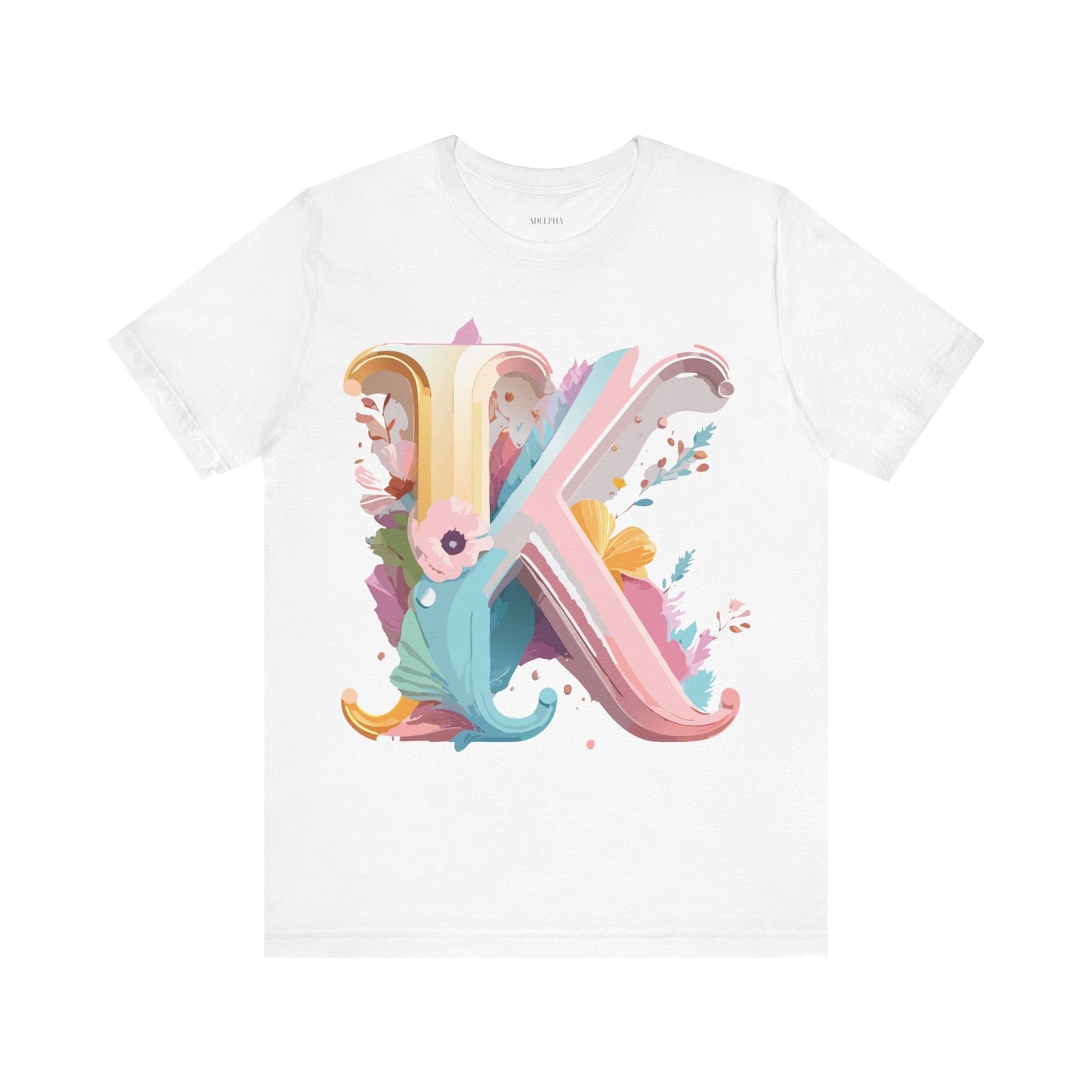 Letter K Graphic Tee Unisex Vintage Inspired Art Design Short Sleeve Shirt Adelpha