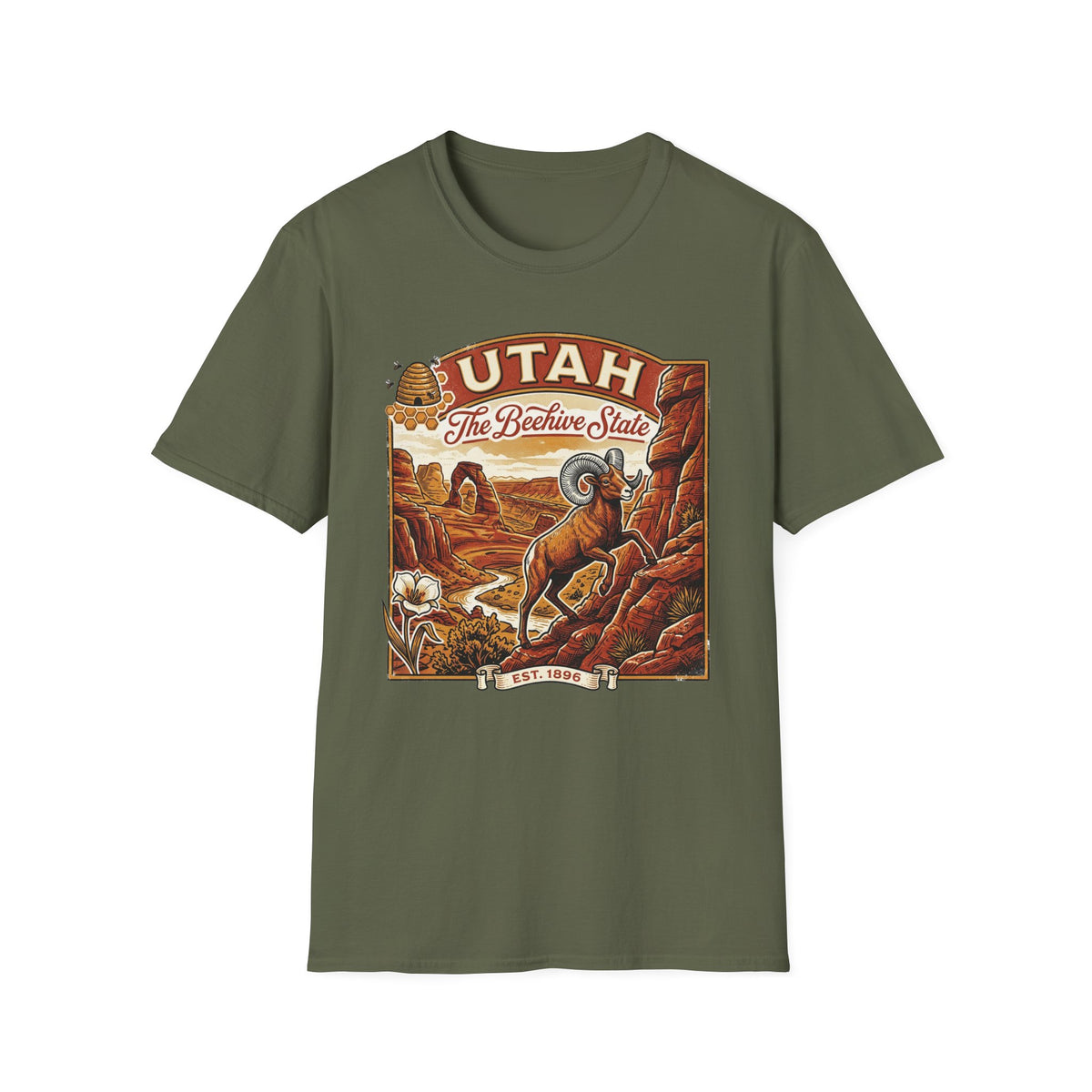 Utah State Retro Bighorn Sheep T-Shirt Travel Tourist Graphic Design Unisex 100 Cotton Gildan T-Shirt
