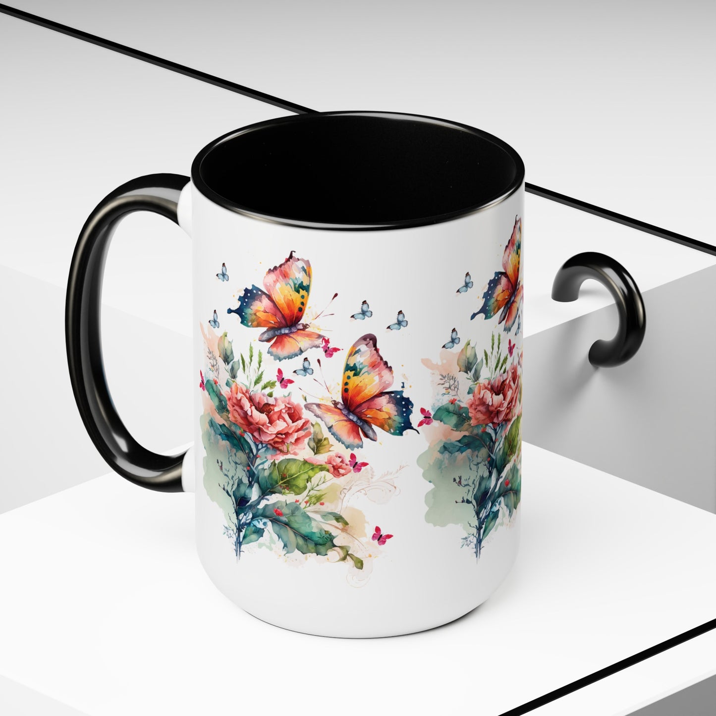 Two-Tone Coffee Mugs with butterfly