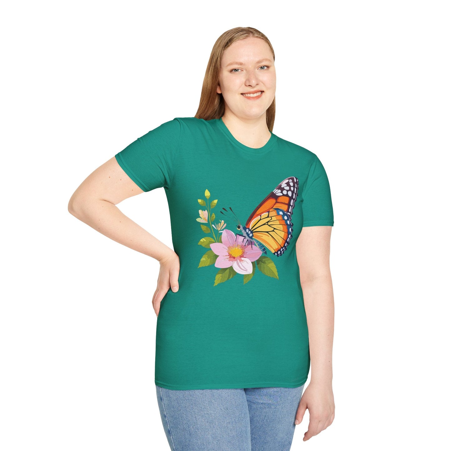 Butterfly T Shirt for Women and Men Monarch Print Softstyle Unisex Gildan 64000 Tee