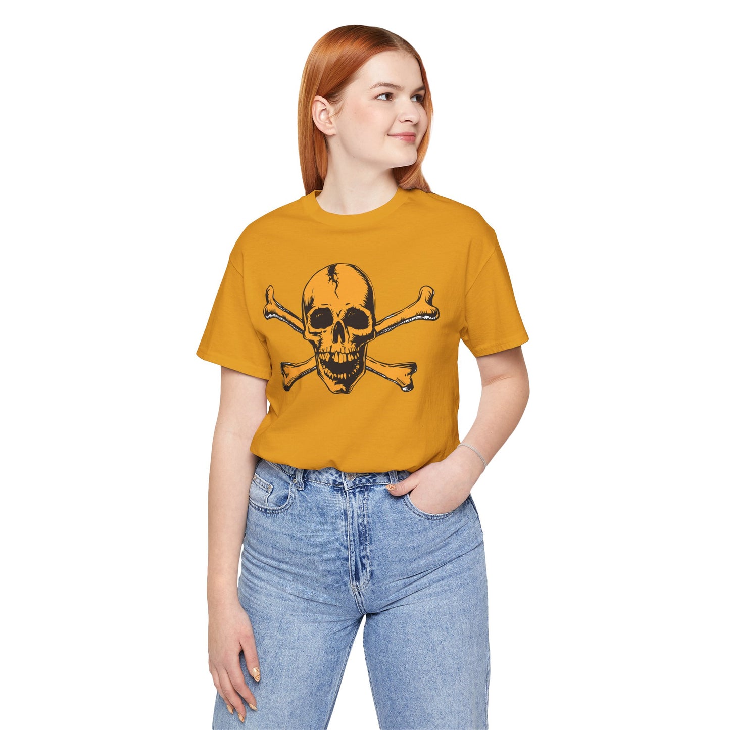 Orange Skull Graphic Design Tee, Skull Shirt, Vintage Tees, Art Design T-Shirt, Vintage Graphic Tee, Art Shirts with Skulls