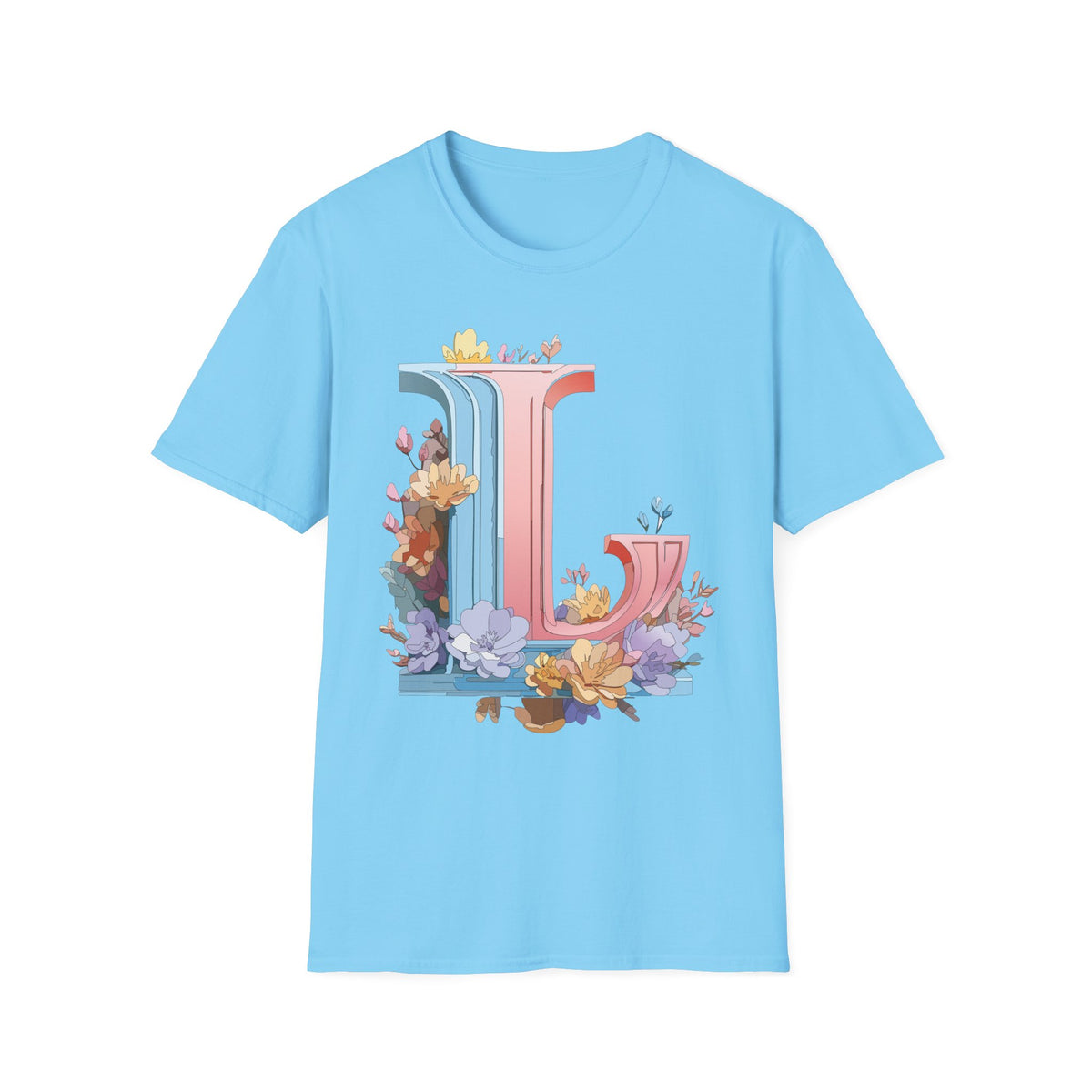 Floral Letter L T-Shirt | Pastel Monogram Tee