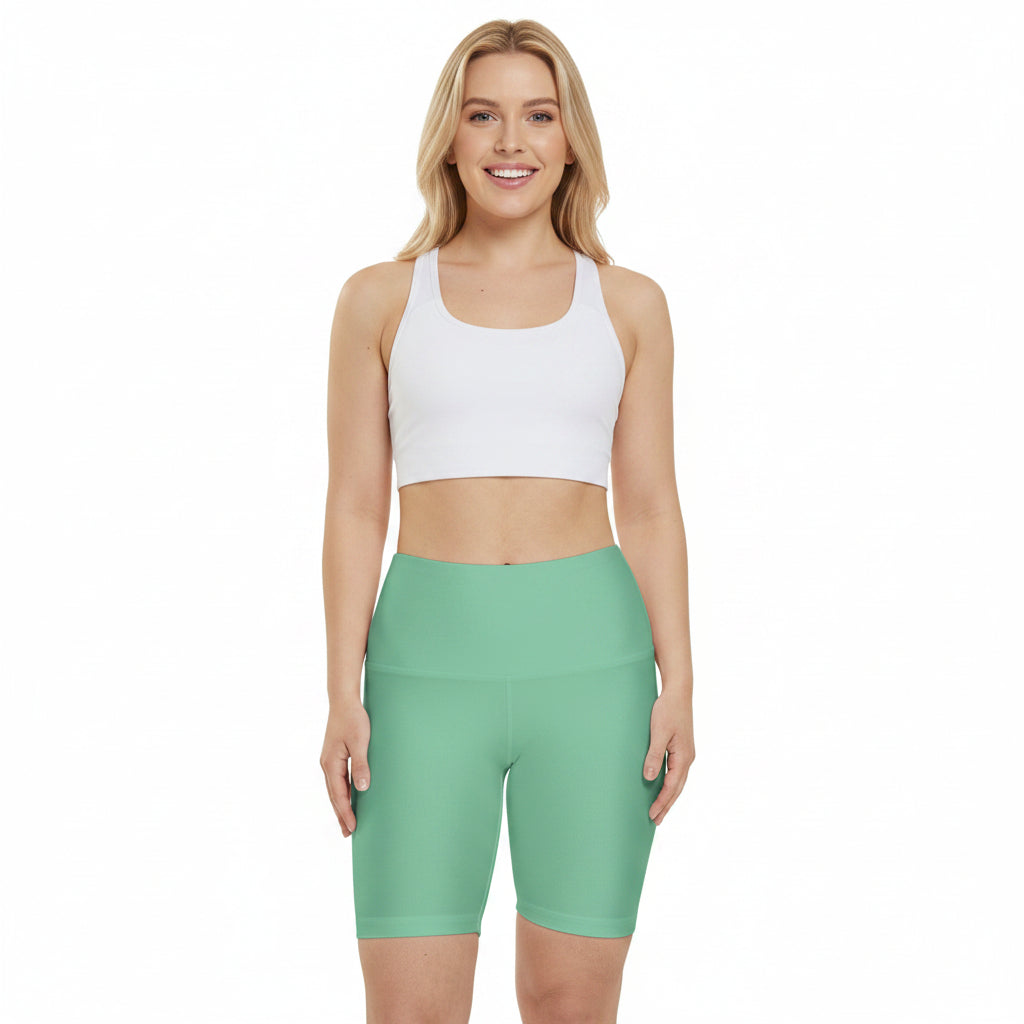 Muted Seaweed Green Women's Mint High-Waist Workout Shorts - Biker Athletic Yoga Gym Activewear