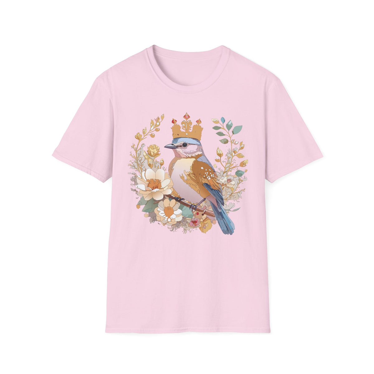 Crowned Blue Jay Bird Floral Illustration T-Shirt | Nature Bird Tee