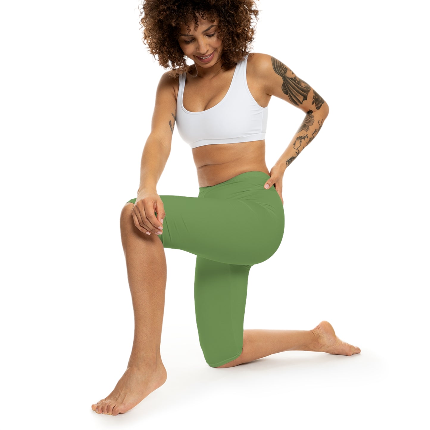 Sage Green Color Women's Brushed Suede Poly Span Casual Capri Leggings XS-2XL