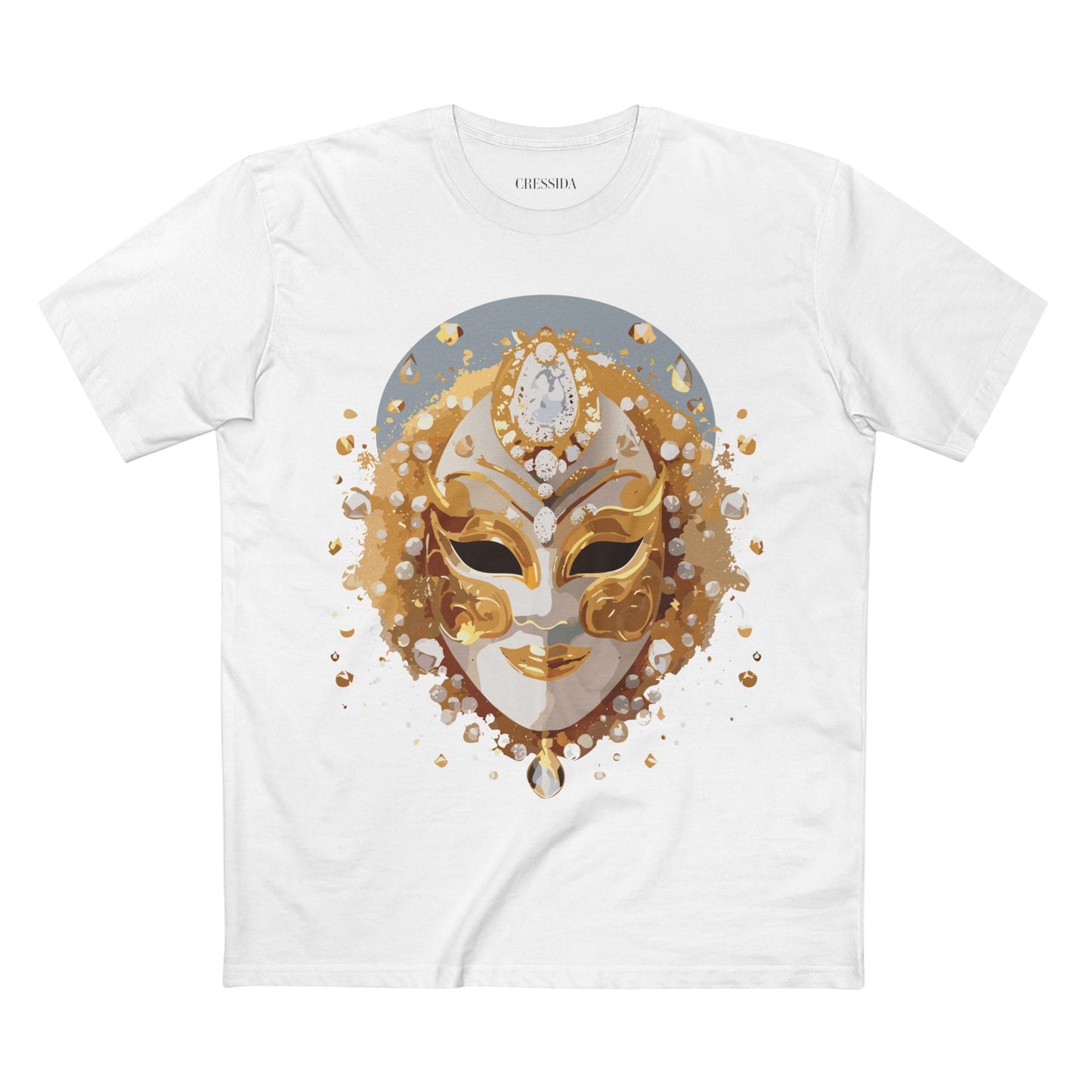 Carnival Mask Graphic T-Shirt Unisex 100 Cotton With Antique Gold Art Design Tee 5